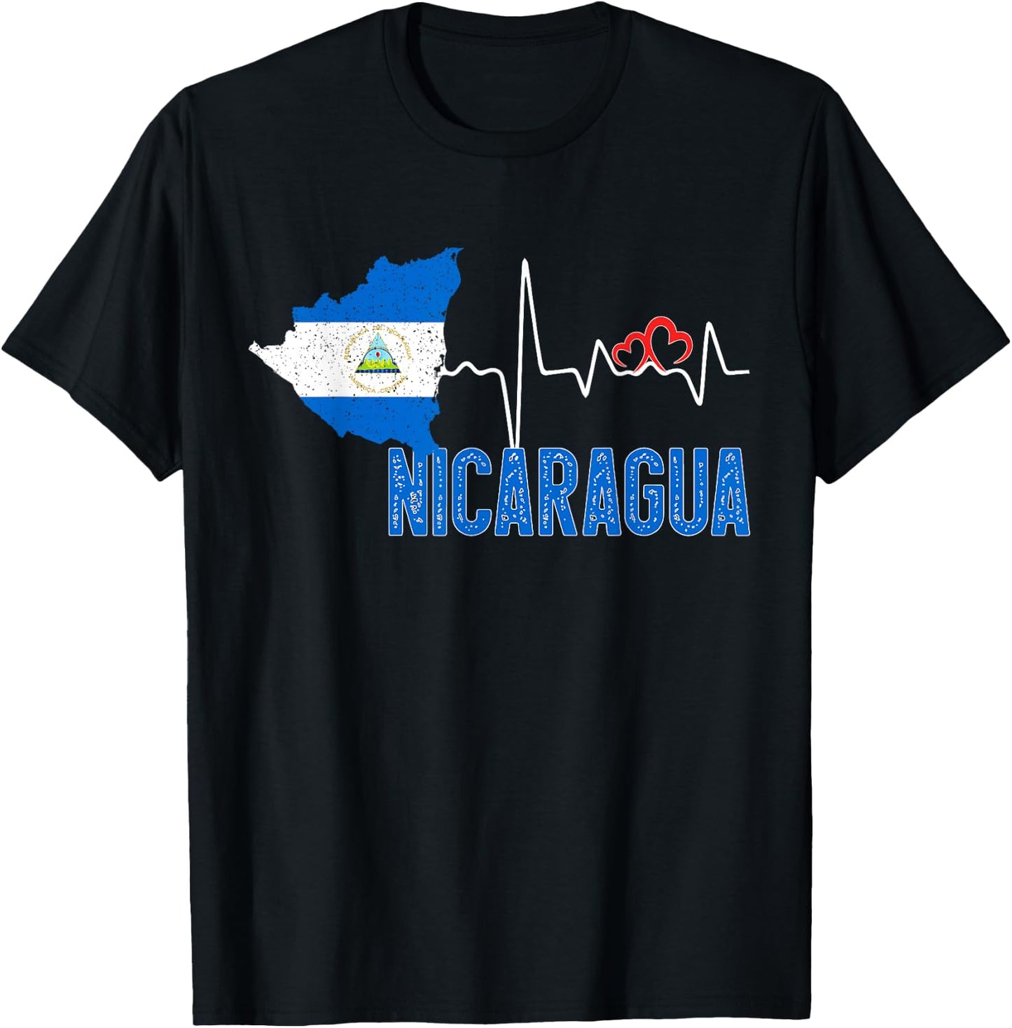 Nicaragua Flag Map Heartbeat for Nicaraguan Pride T-Shirt - T-Shirt | Black