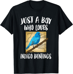 Just A Boy Who Loves Indigo Buntings Birds Birding T-Shirt - T-Shirt | Black