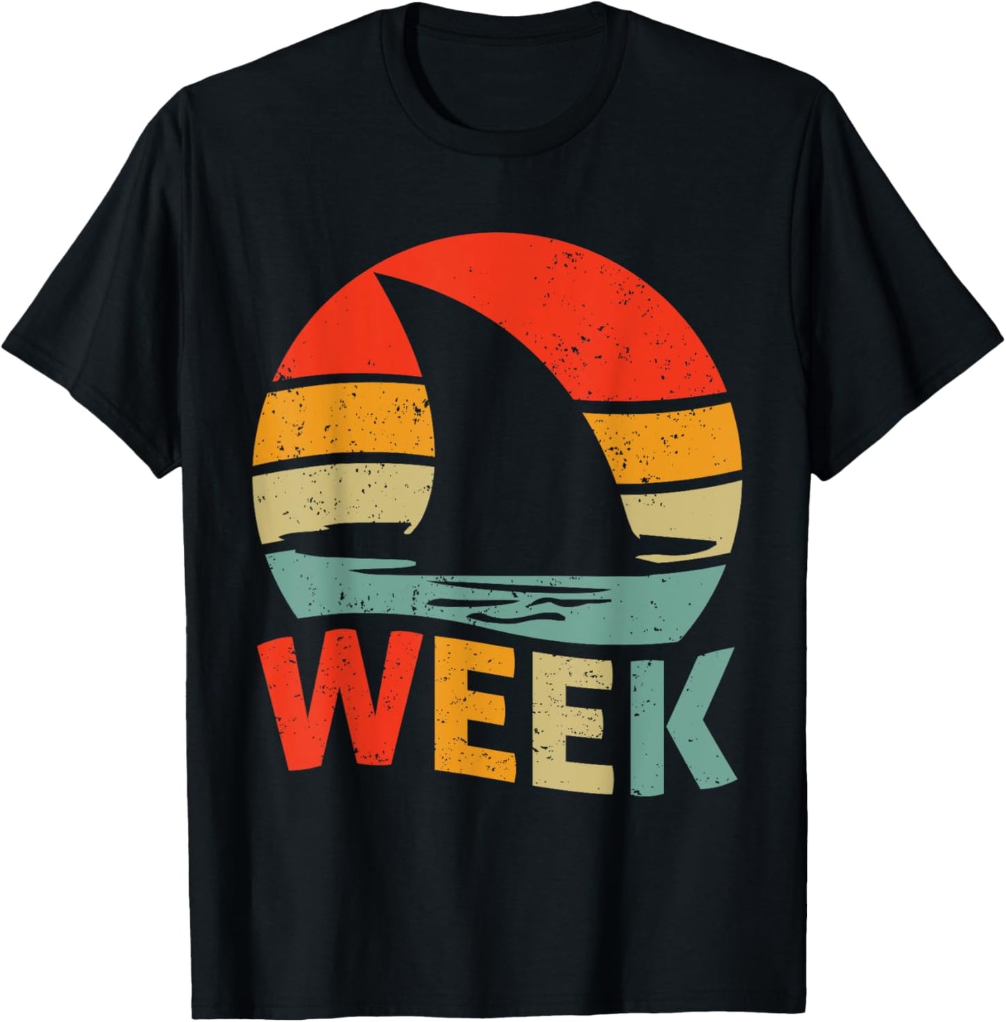 2025 Week Retro Shark Fin Lover Sea Ocean Animal Summer Trip Men Women Girls Kids T-Shirt - T-Shirt | Black