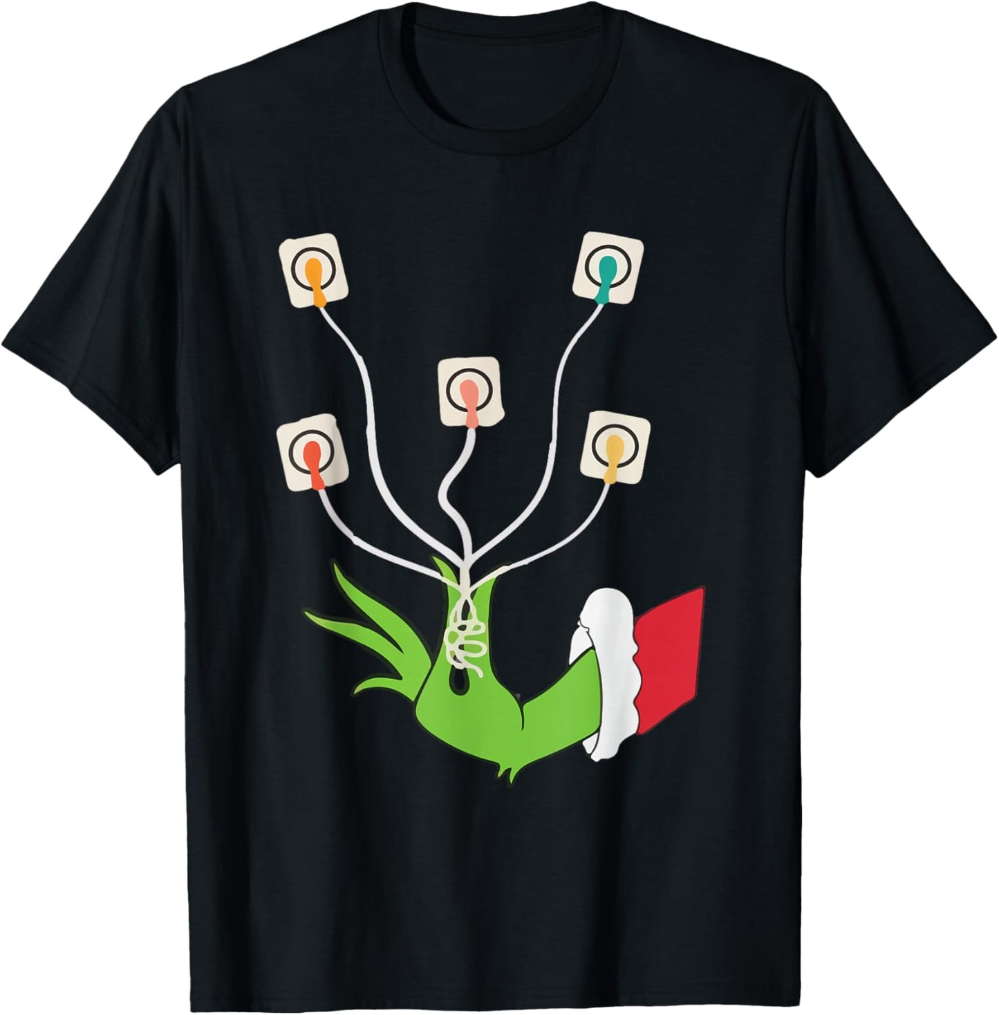 Funny Christmas Lights EKG Leads Cheat Sheet Nurse Christmas T-Shirt - T-Shirt | Black