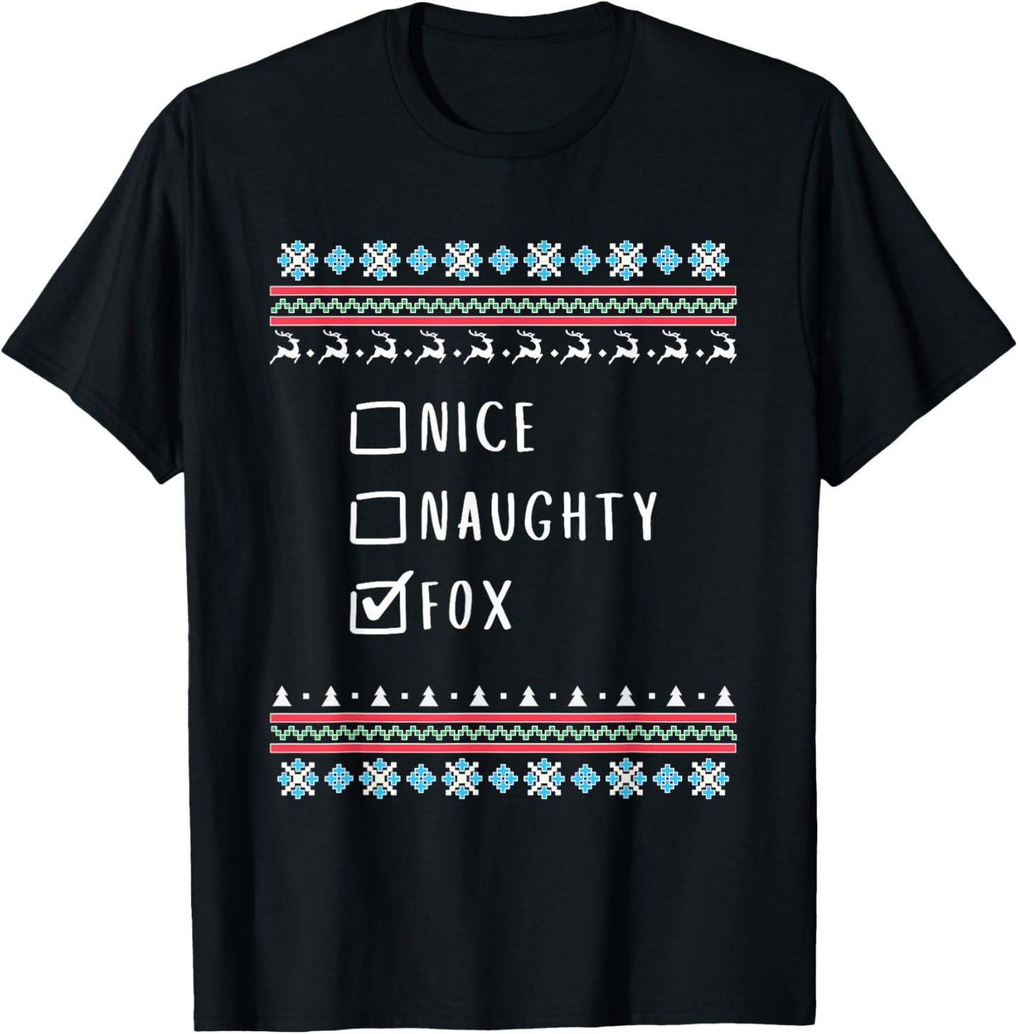 Nice, Naughty, Fox, Ugly Sweater Style T-Shirt - T-Shirt | Black