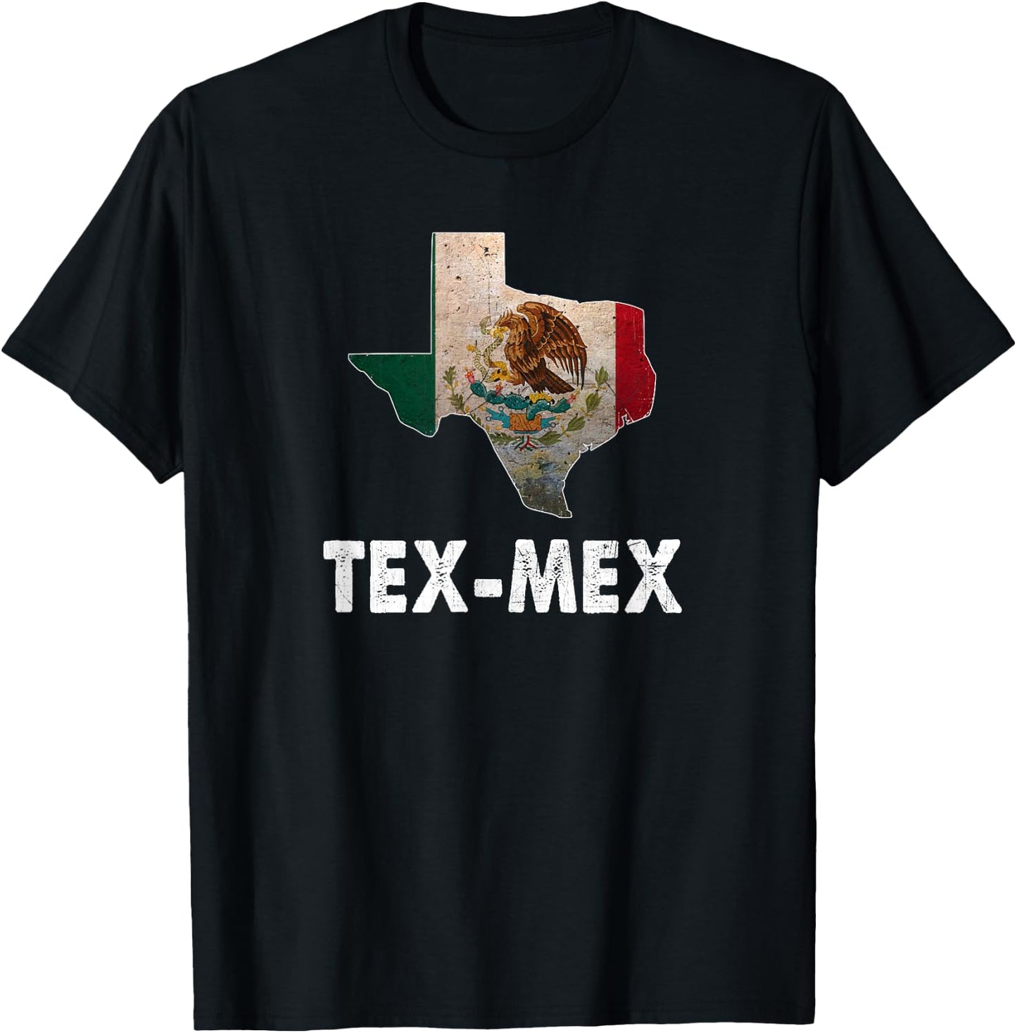 Tex-Mex Texas State with Mexico Flag - Mexican Food Lover T-Shirt - T-Shirt | Black