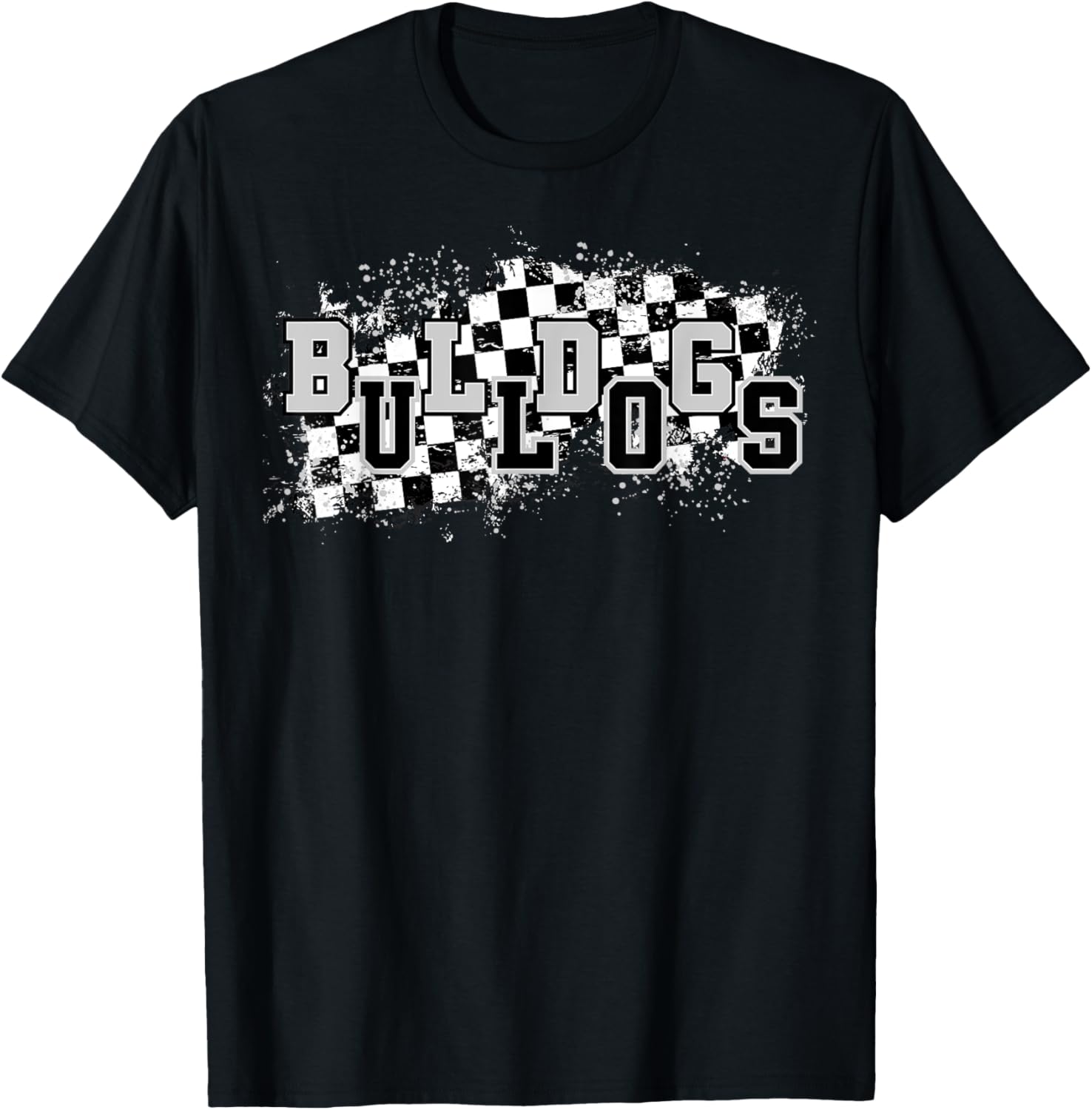 Bulldogs School Spirit Bulldog Pride Checkered Teacher T-Shirt - T-Shirt | Black