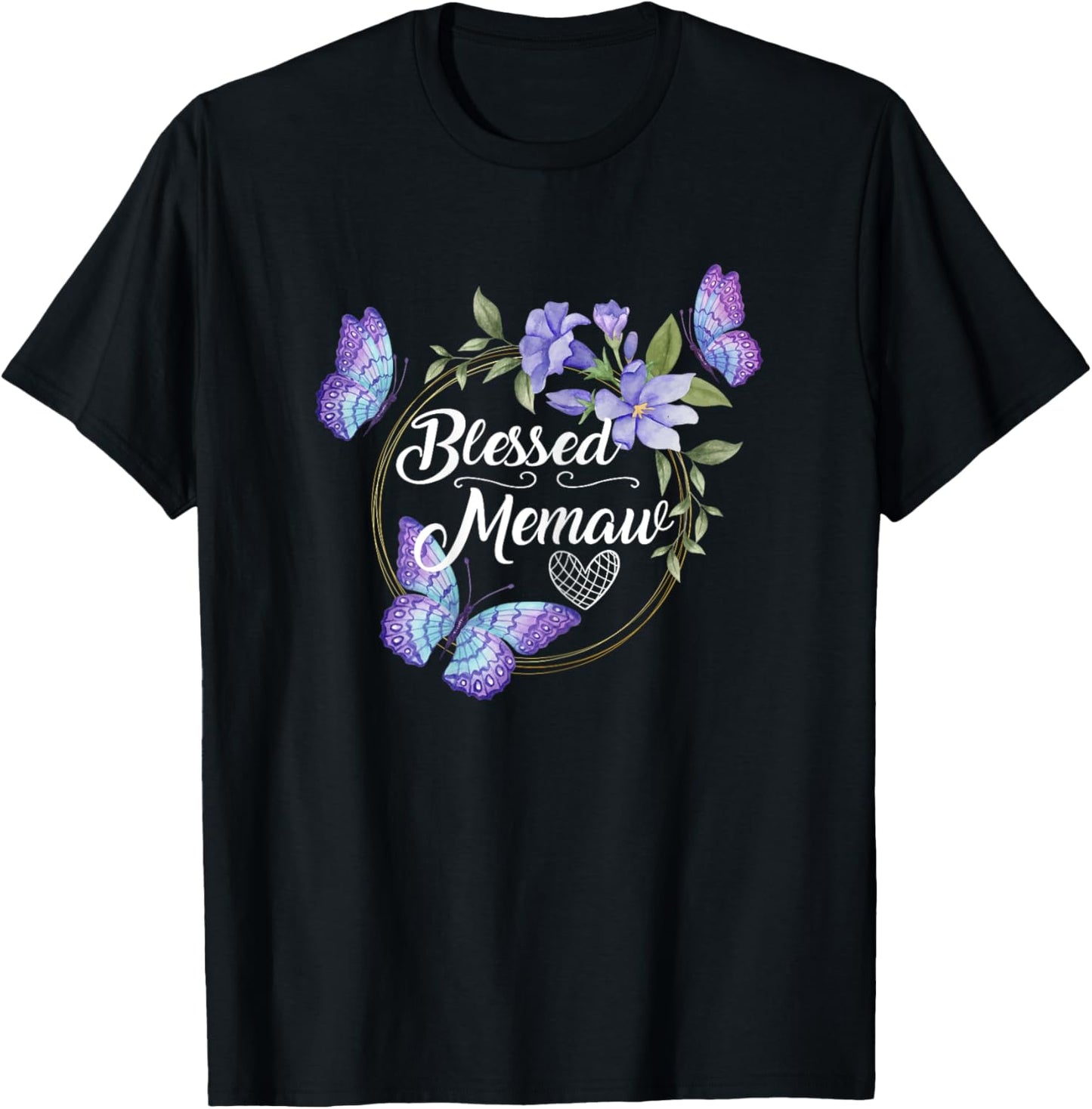 Blessed Memaw Frame with Butterflies print From Kids T-Shirt - T-Shirt | Black