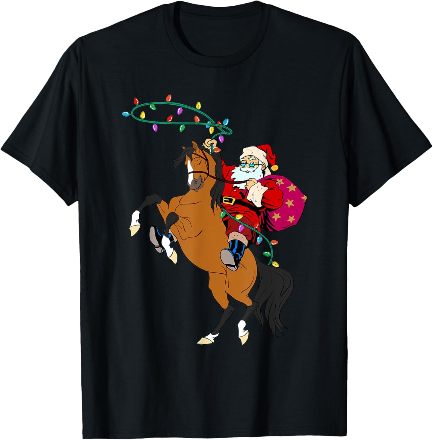 Cowboy Santa Claus Riding A Horse Christmas Cowboy Kids Boys T-Shirt - T-Shirt | Black