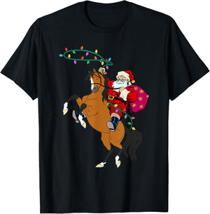 Cowboy Santa Claus Riding A Horse Christmas Cowboy Kids Boys T-Shirt - T-Shirt | Black