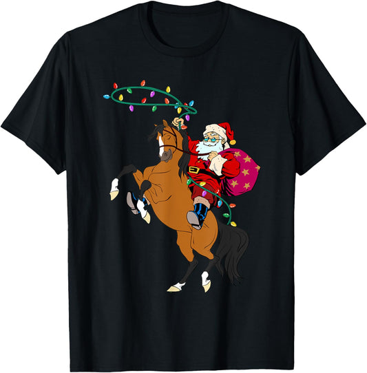 Cowboy Santa Claus Riding A Horse Christmas Cowboy Kids Boys T-Shirt - T-Shirt | Black
