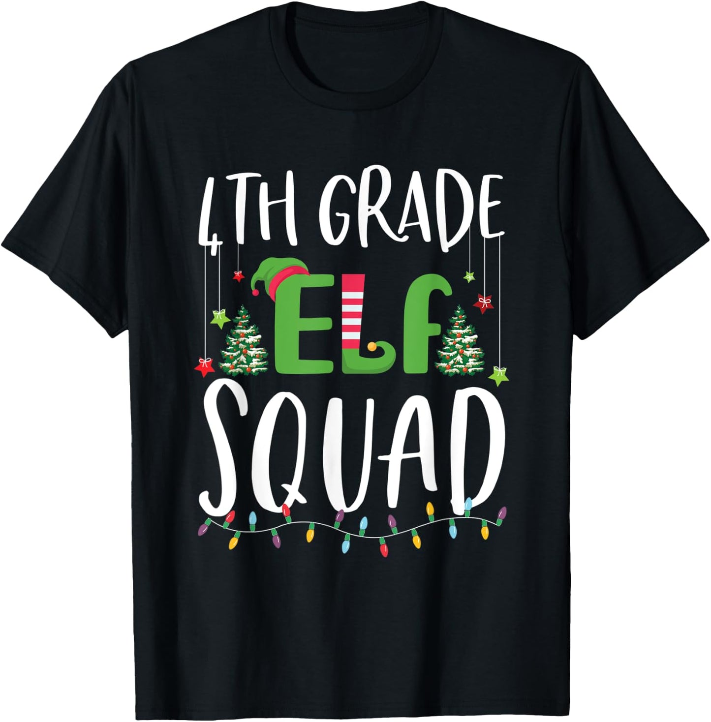 4th Grade Elf Squad Funny Teacher And student Christmas Gift T-Shirt - T-Shirt | Black