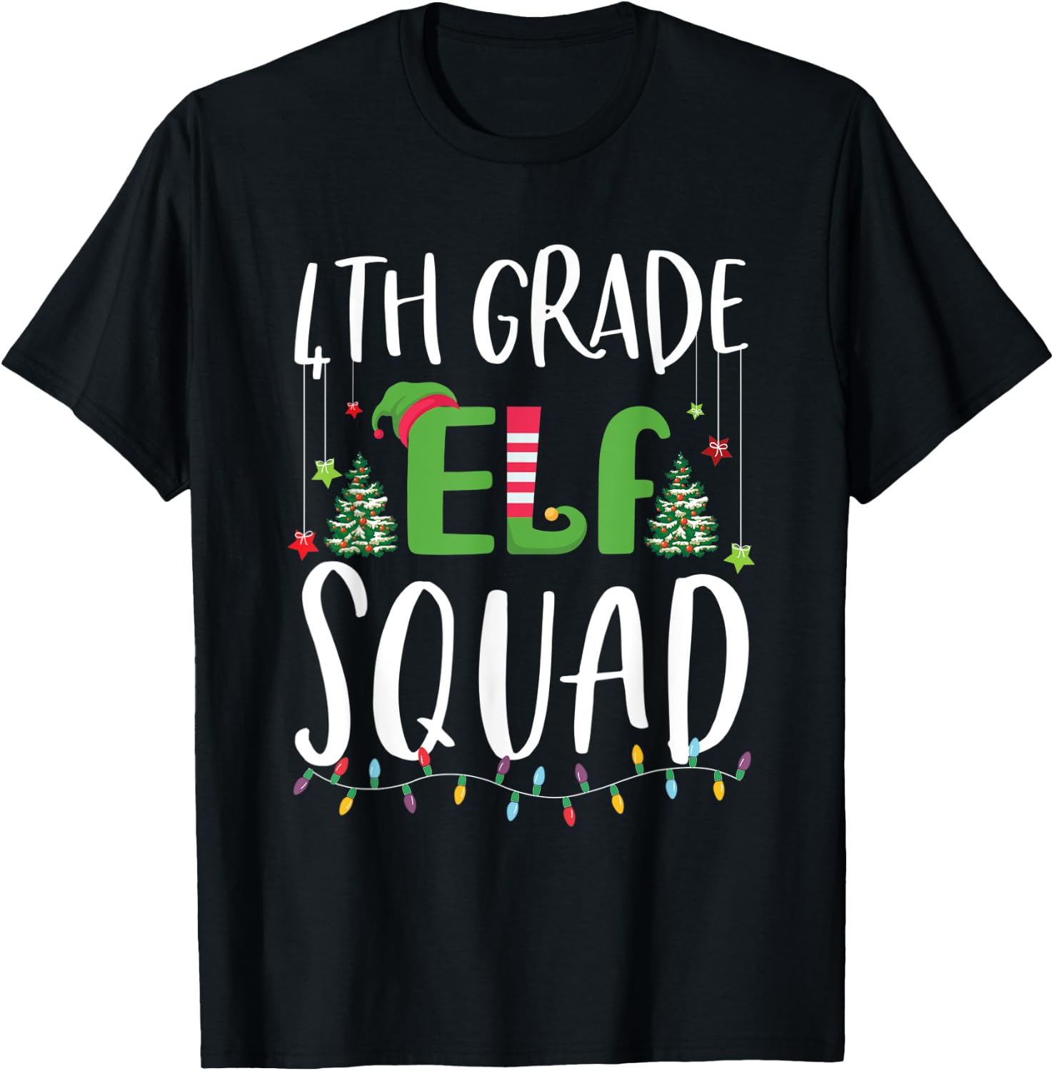 4th Grade Elf Squad Funny Teacher And student Christmas Gift T-Shirt - T-Shirt | Black