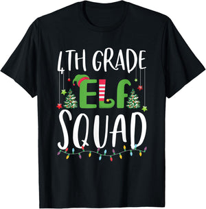 4th Grade Elf Squad Funny Teacher And student Christmas Gift T-Shirt - T-Shirt | Black