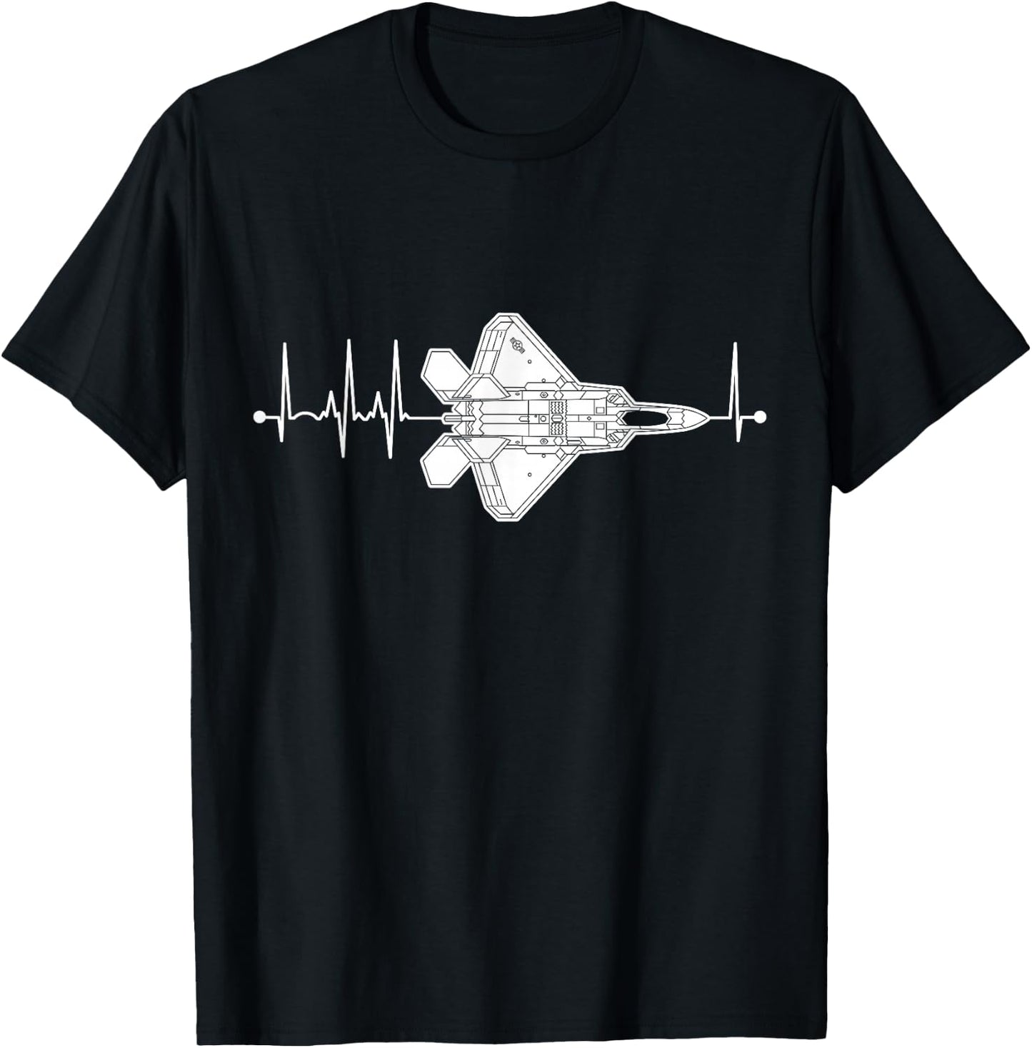 F-22 Raptor Schematic Airplane Pulse EKG Pilot F22 Heartbeat T-Shirt - T-Shirt | Black