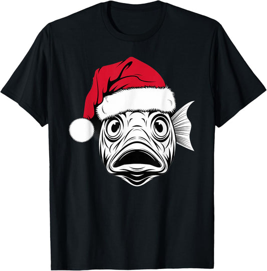 Funny Santa Fish on Marry Christmas Fish T-Shirt - T-Shirt | Black