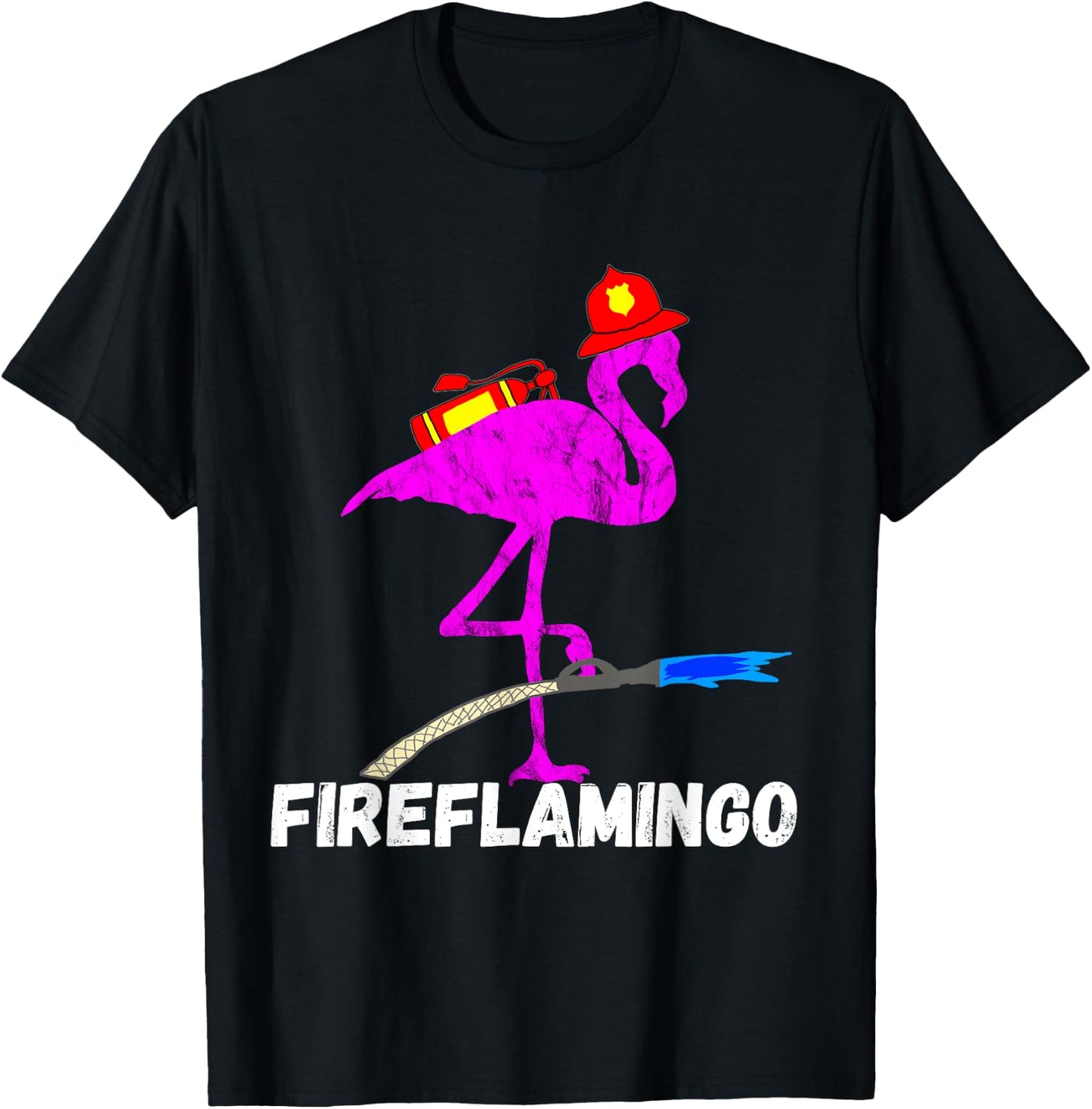 Fire Fighter Flamingo Exotic Bird Firefighter Fireman T-Shirt - T-Shirt | Black