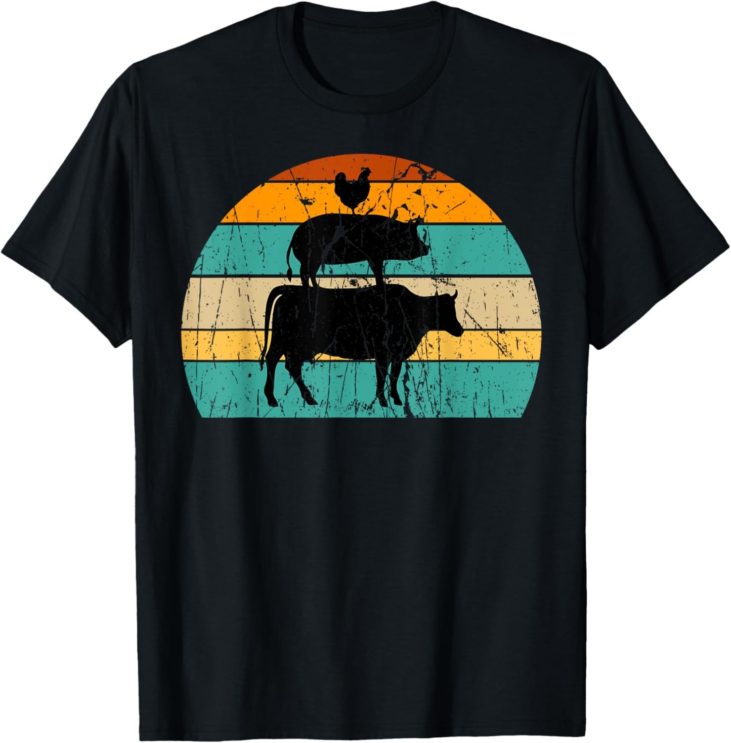 Vintage My Food Pyramid Carnivore Meat Eater Pig Cow Chicken T-Shirt - T-Shirt | Black