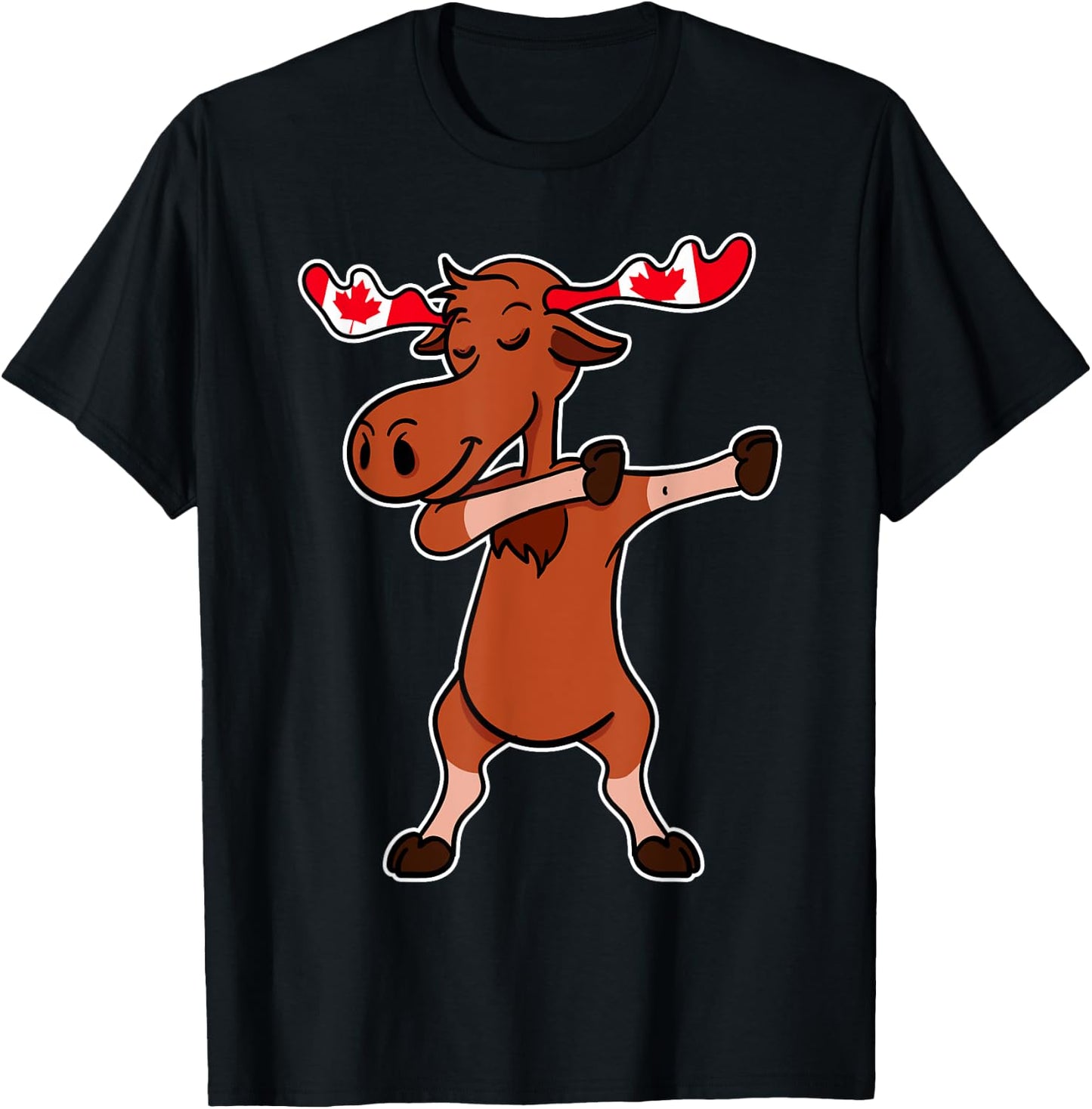Dabbing Moose Shirt Dancing Canada Elk Canadian Flag Gift T-Shirt - T-Shirt | Black