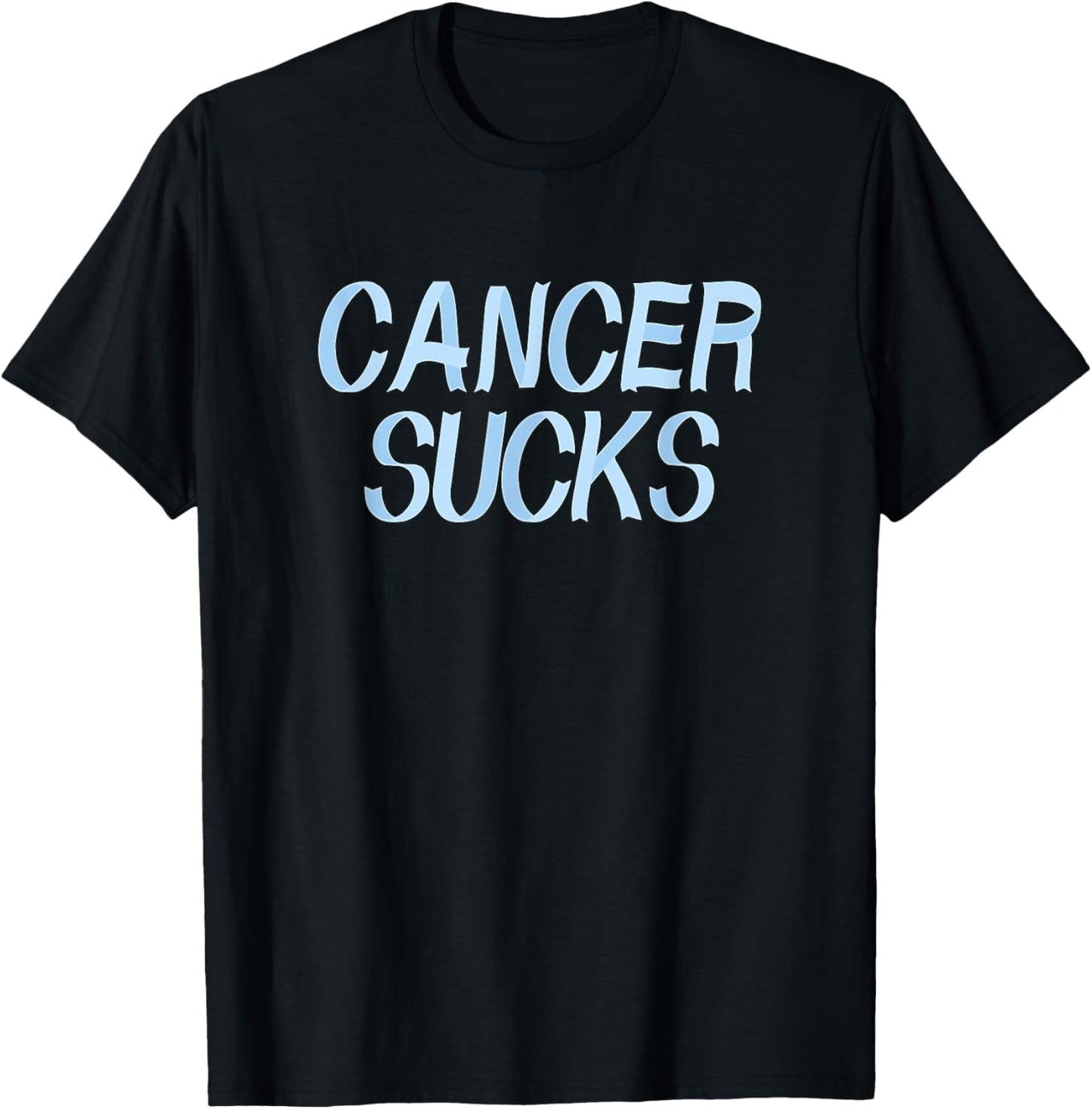 Cancer Sucks - Light Blue Prostate Cancer Ribbon Letters T-Shirt - T-Shirt | Black
