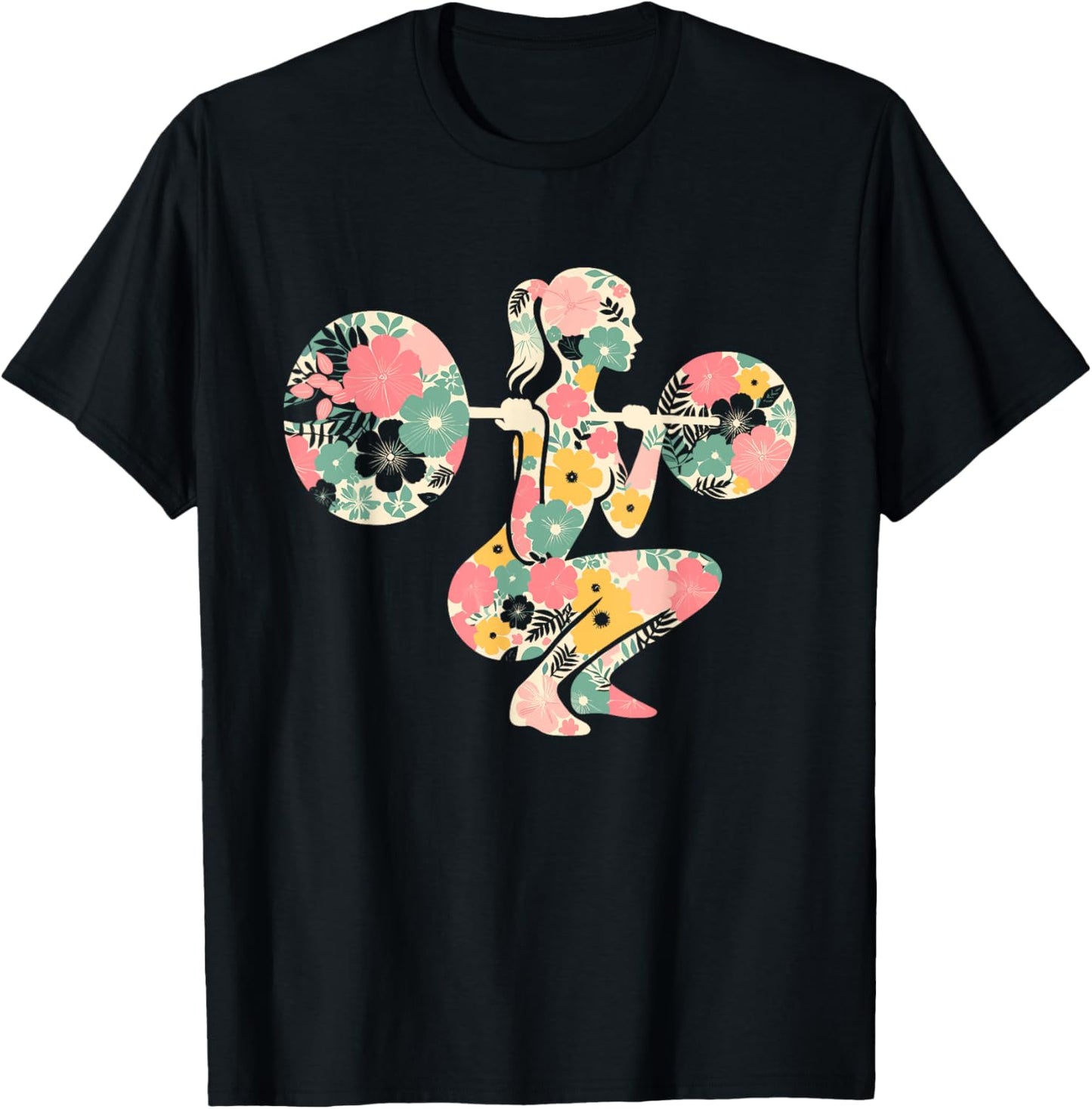 Floral FLower Weightlifting Workout Gym Fitness Mothers Day T-Shirt - T-Shirt | Black