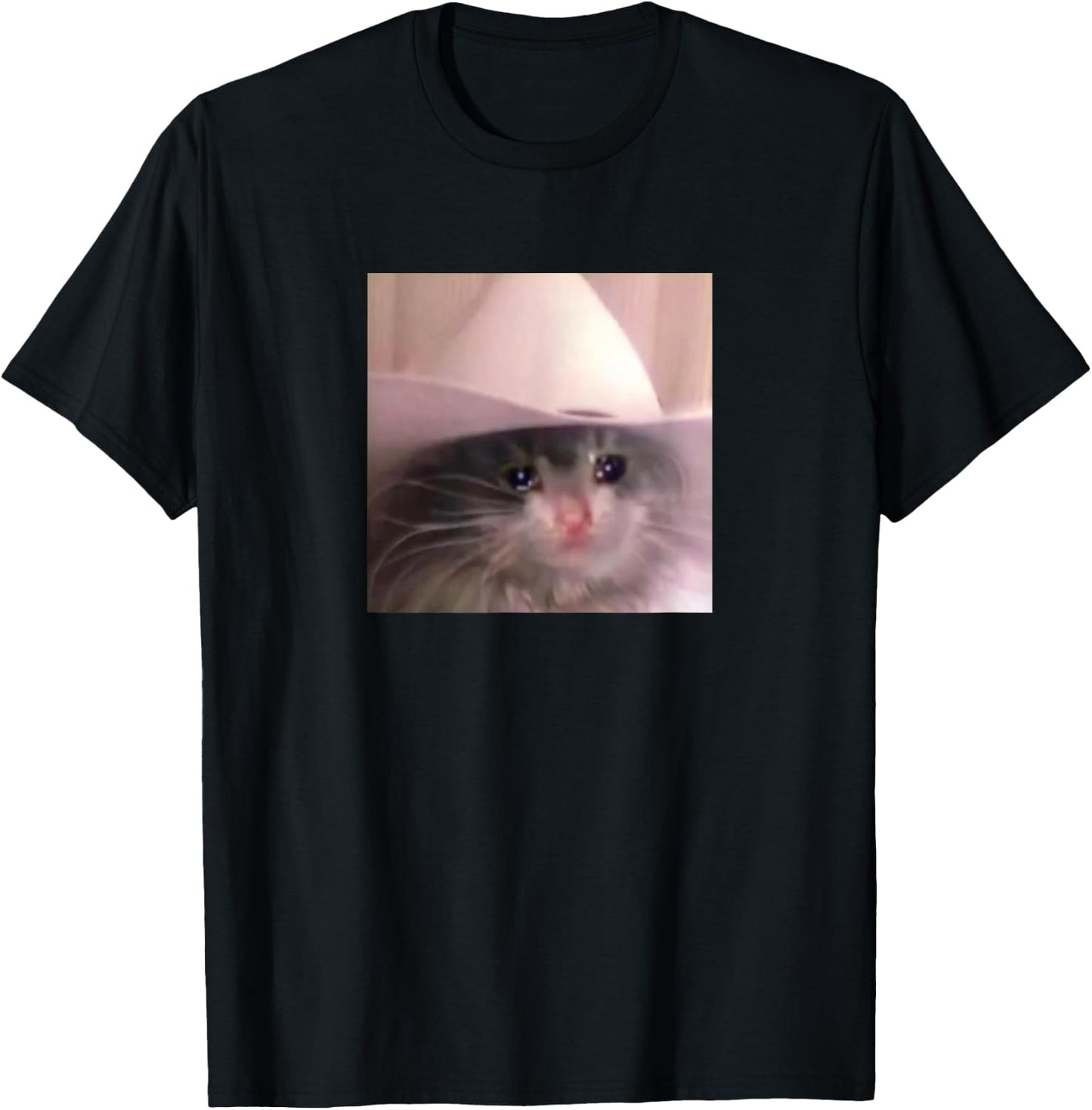 Sad Cat Cowboy Hat T-Shirt - T-Shirt | Black