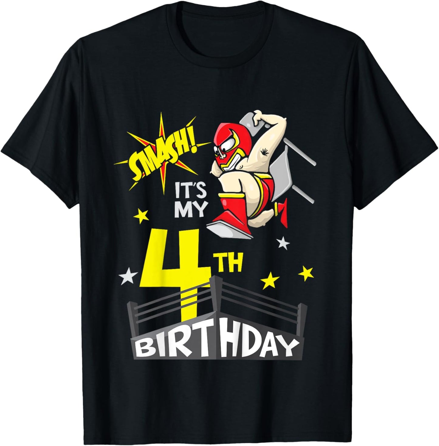 Kids Kids It's My 4th Birthday 4th Birthday Shirt Boy, Wrestling T-Shirt - T-Shirt | Black
