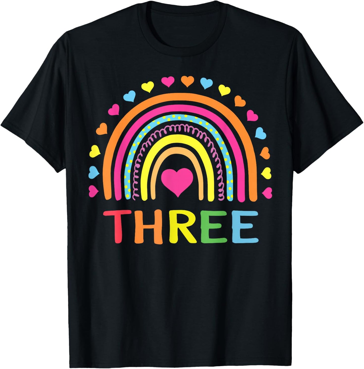 3 Years Old Rainbow 3rd Birthday Gift Girls Boys Kids T-Shirt - T-Shirt | Black