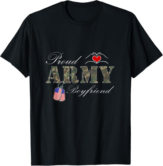 Proud Army Boyfriend Design Military Pride T-Shirt - T-Shirt | Black
