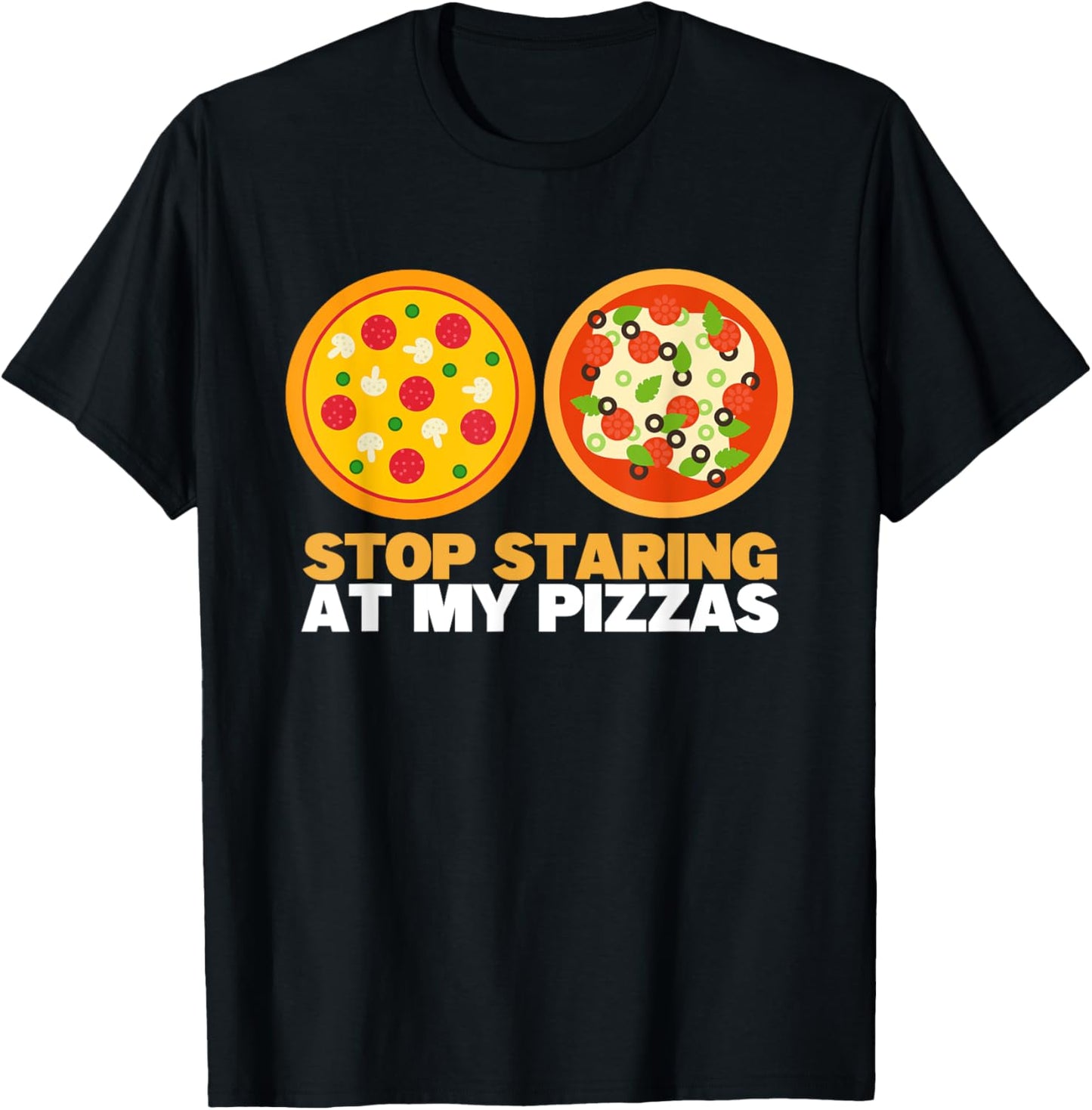 Stop Staring At My Pizza Eating Funny Women Pizza T-Shirt - T-Shirt | Black