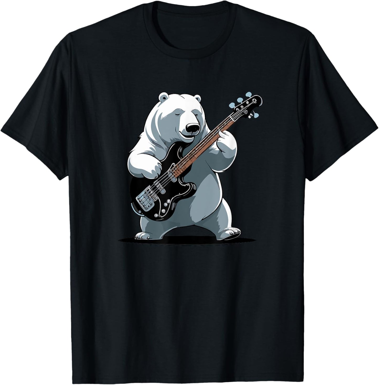 Bear playing Bass Guitar, Polar Bear Guitarist T-Shirt - T-Shirt | Black