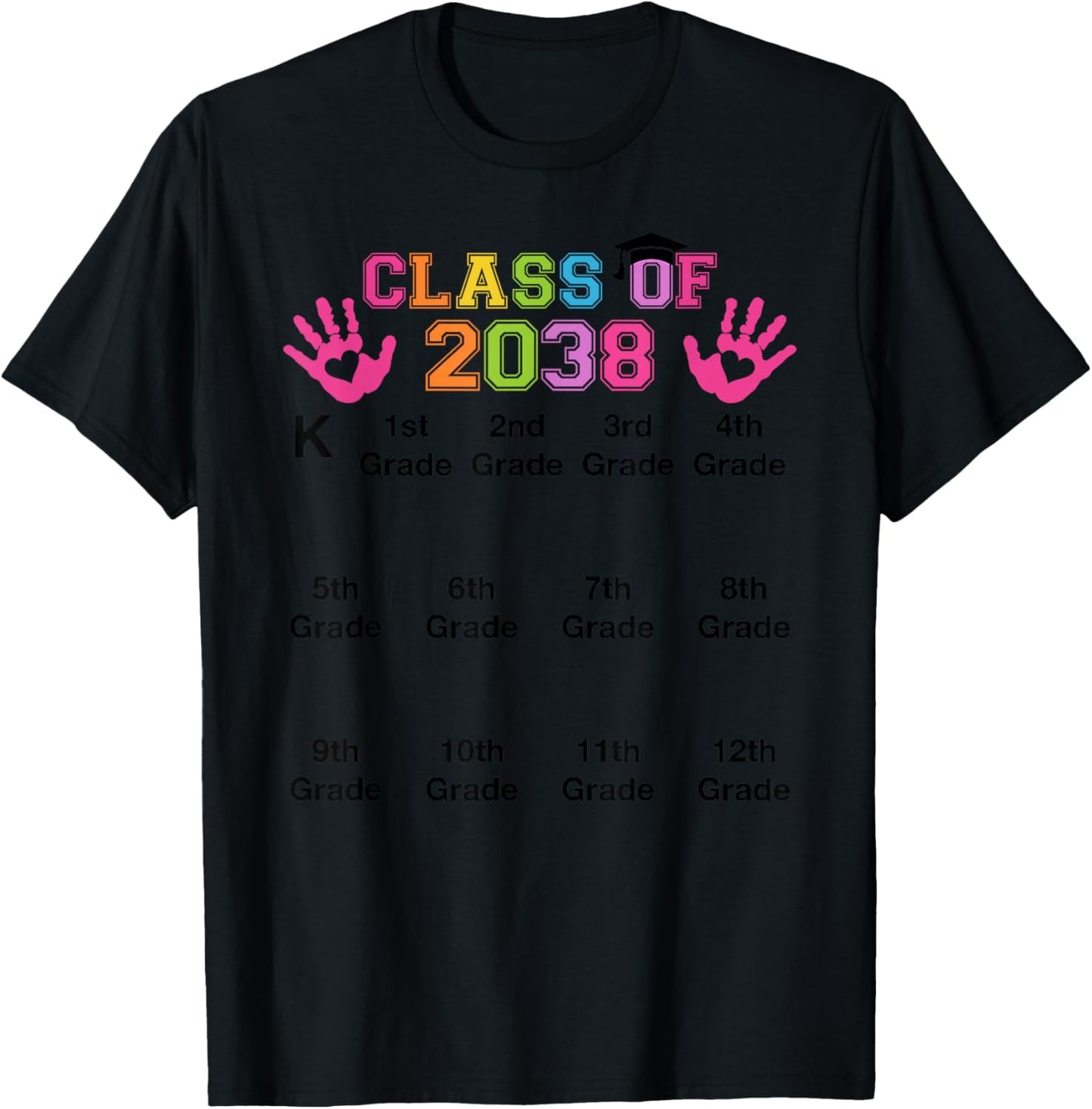 Class of 2038 Handprint Grow with Me Kindergarten to 12th T-Shirt - T-Shirt | Black
