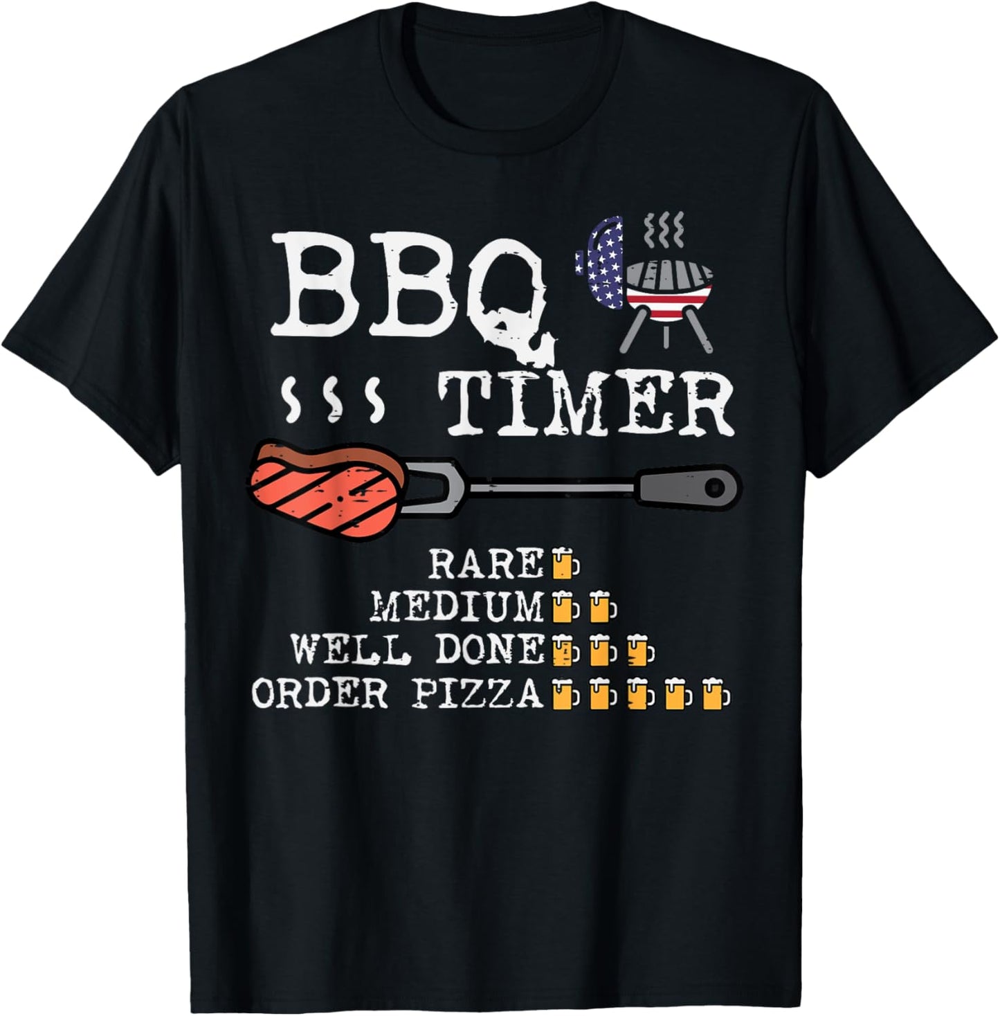 Bbq Timer Flag Funny Barbecue Grill 4th July Dad Grandpa Men T-Shirt - T-Shirt | Black