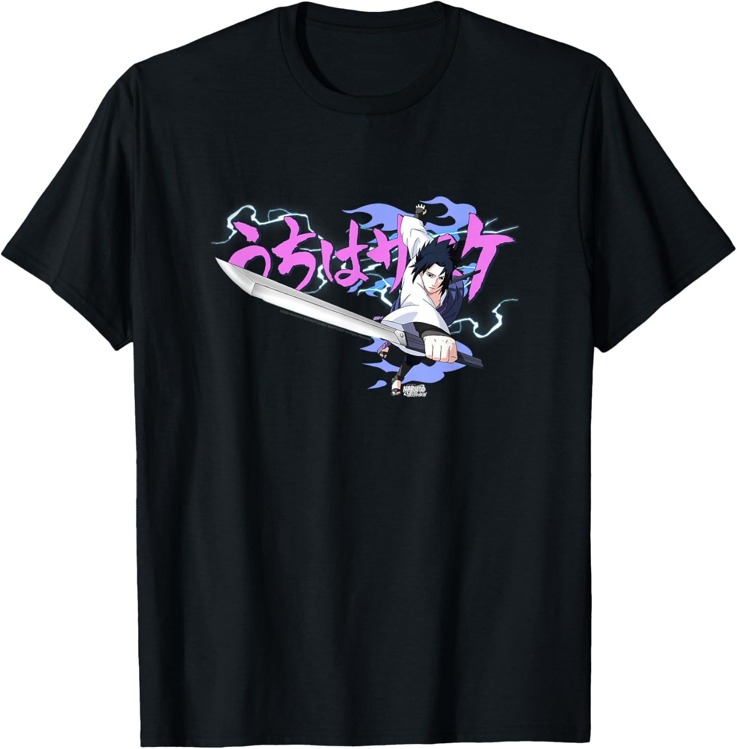 Naruto Shippuden Sasuke Sword Pastel Lightning Anime T-Shirt - T-Shirt | Black