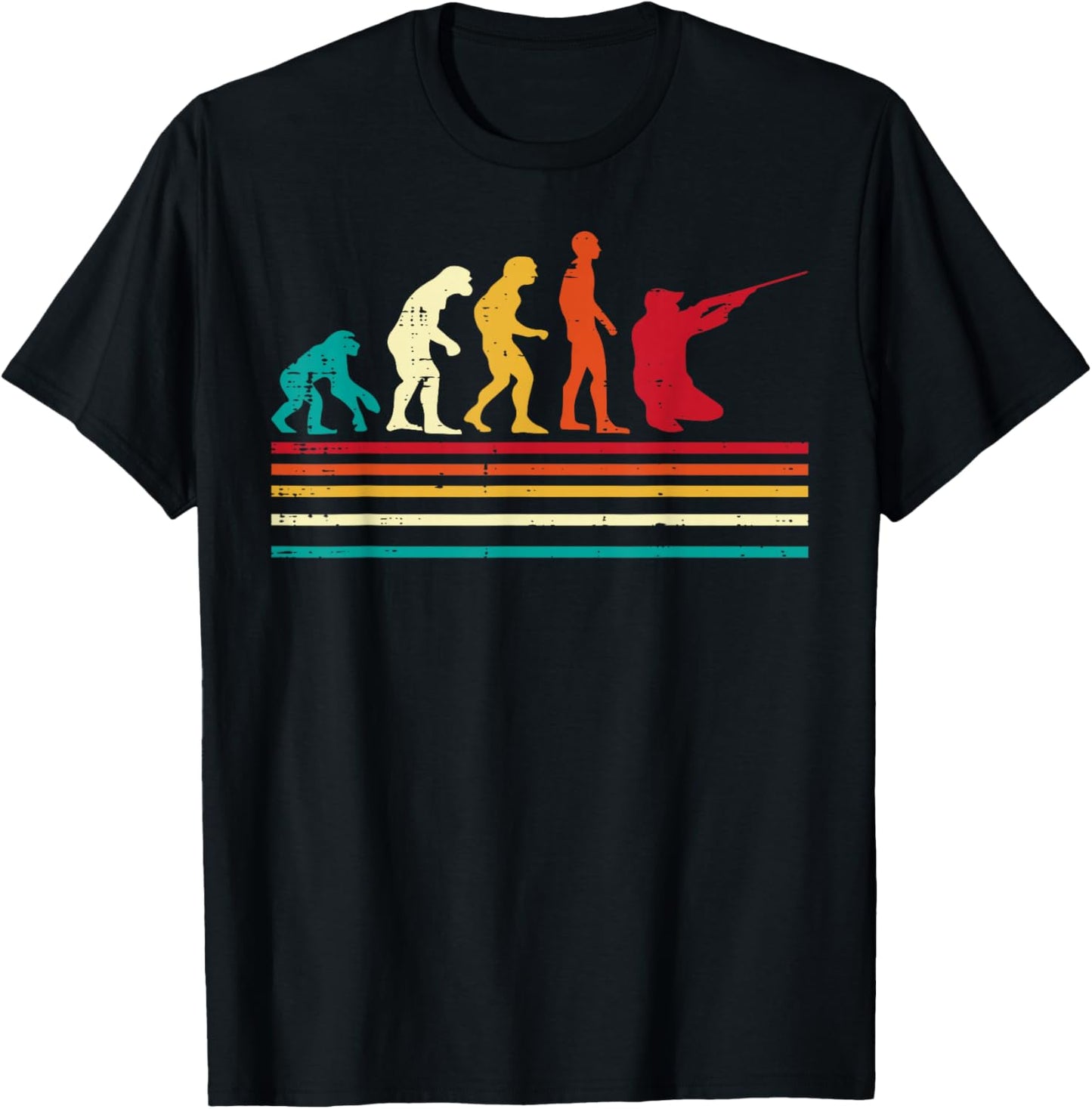 Hunter Human Evolution Retro Hunting Deer Men Women Kid Teen T-Shirt - T-Shirt | Black