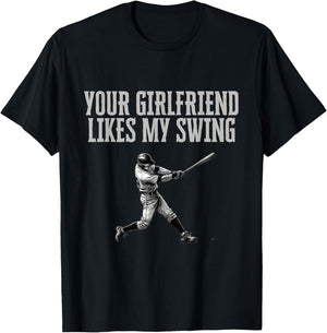 Funny Baseball Quote Your Girlfriend Likes My Swing Youth T-Shirt - T-Shirt | Black
