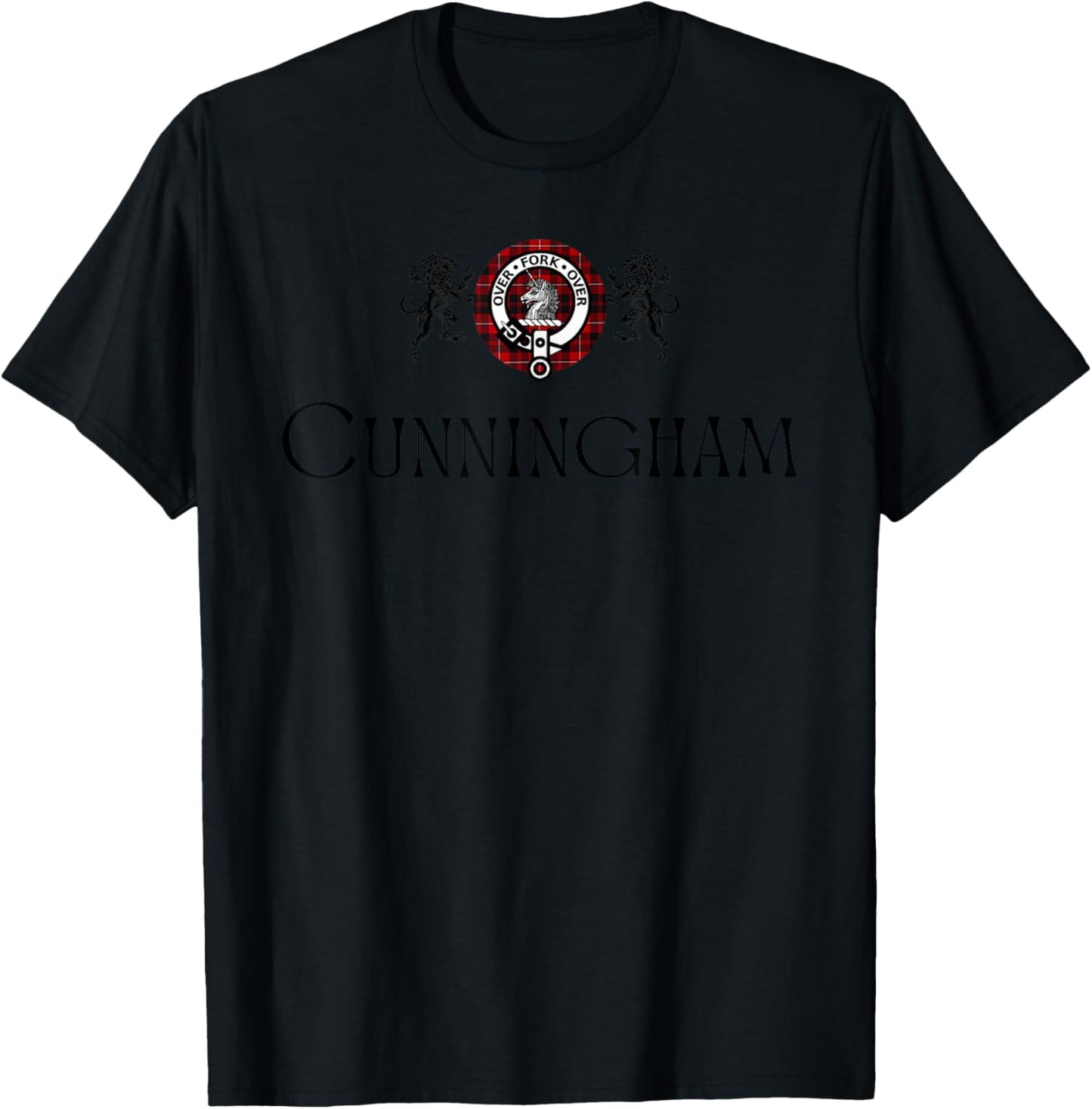 HighlandFour Cunningham Clan Scottish Name Coat Of Arms Tartan T-Shirt - T-Shirt | Black