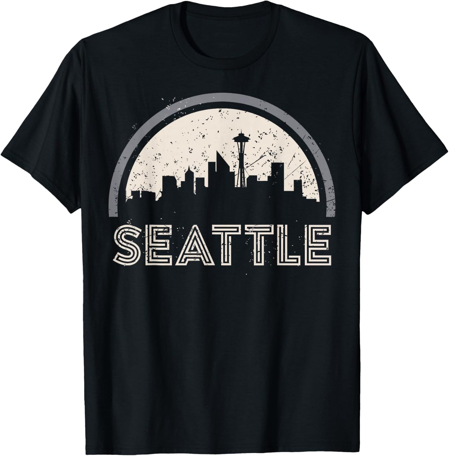 Grunge Seattle Skyline Distressed Look design T-Shirt - T-Shirt | Black