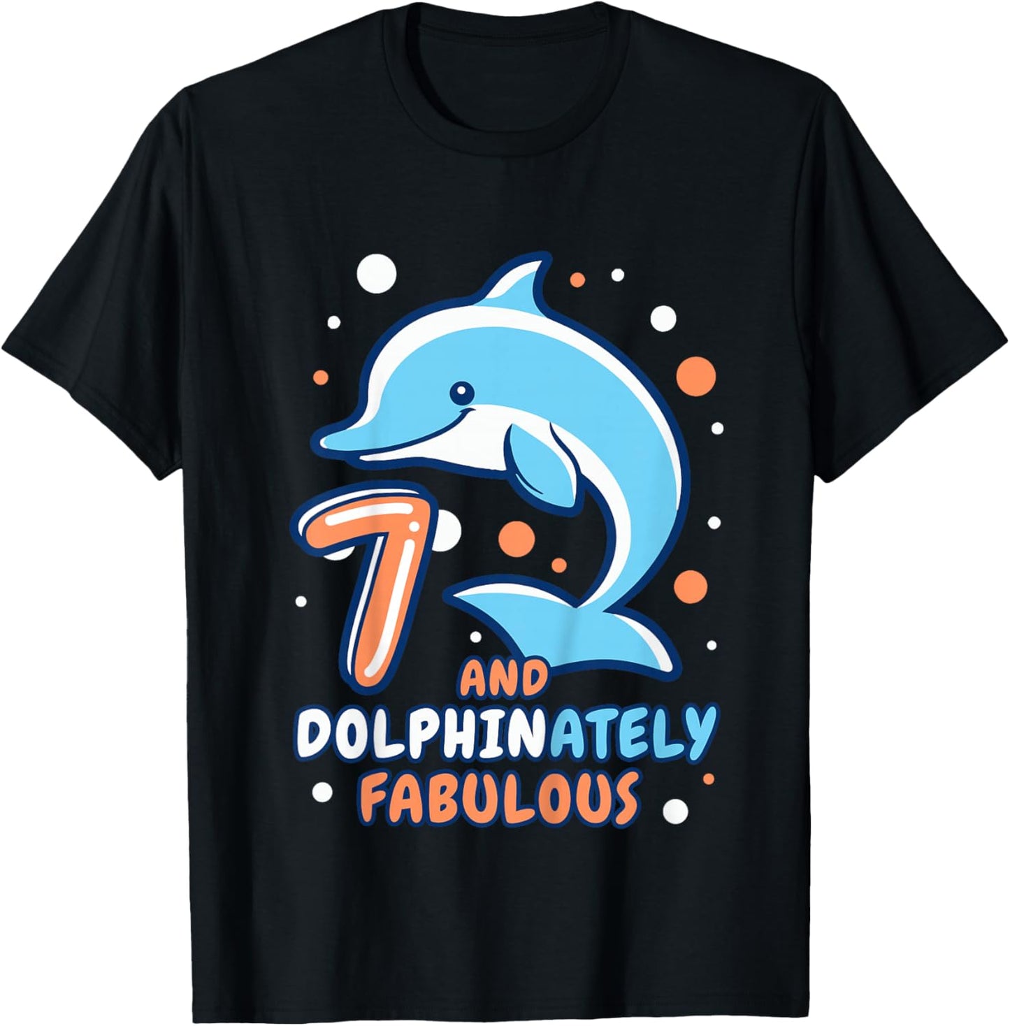 Dolphin 7th Birthday Outfit Dolphin Birthday Party Age 7 T-Shirt - T-Shirt | Black