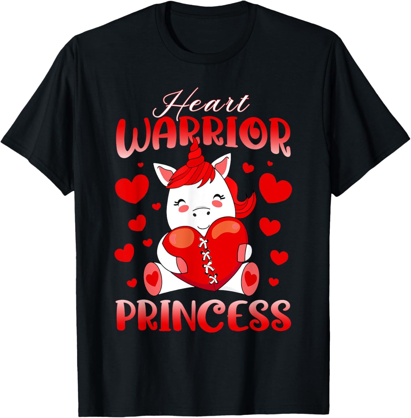 Heart Warrior Princess Heart Disease Red Ribbon Unicorn Girl T-Shirt - T-Shirt | Black