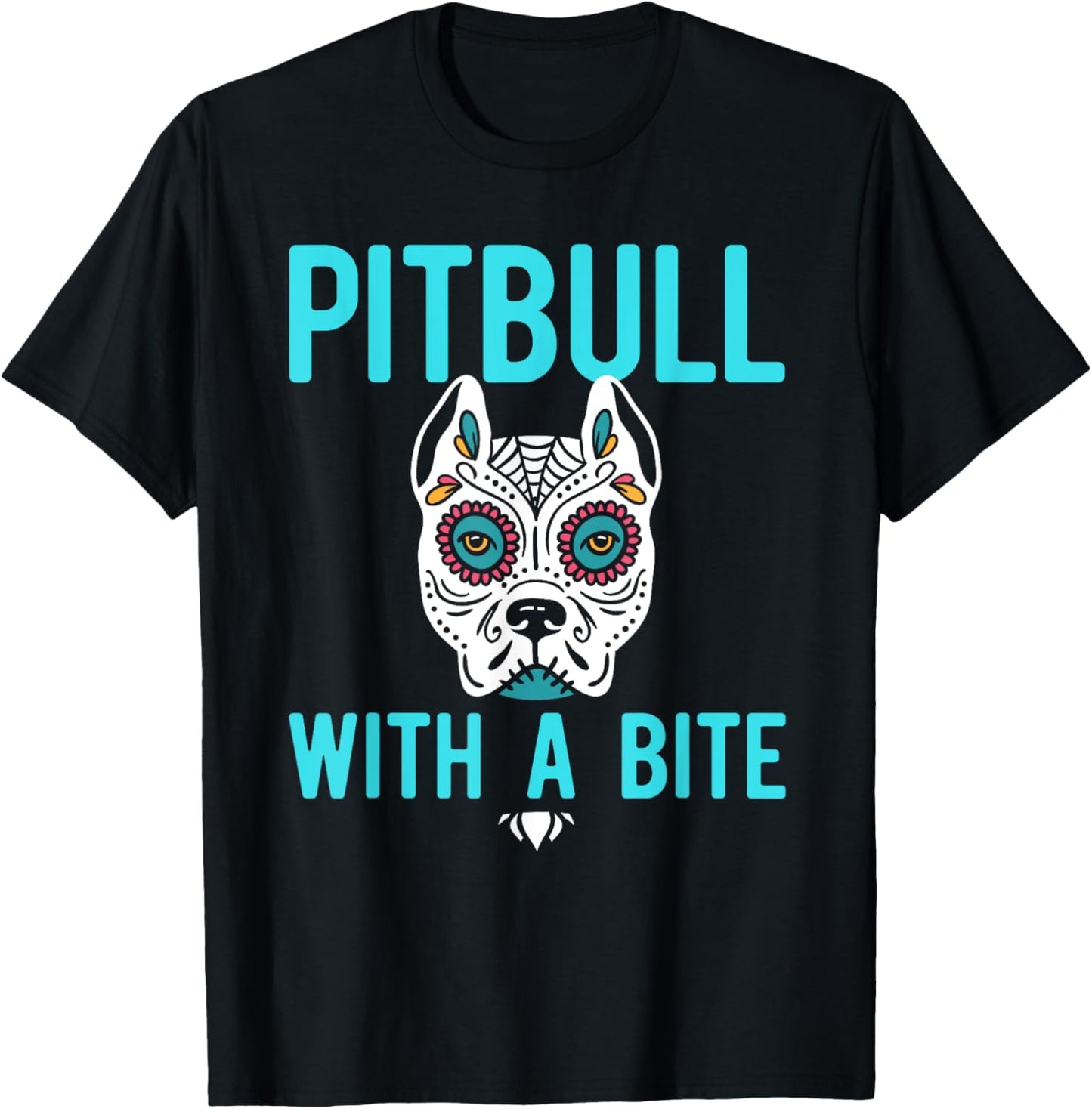 Pitbull Sugar Skull Mexican Dog Dia De Los Muertos Halloween T-Shirt - T-Shirt | Black