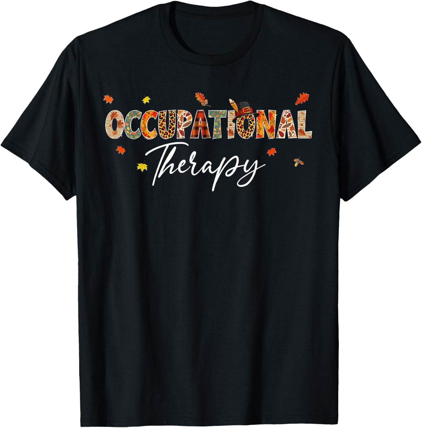 Funny Occupational Therapy Pumpkin Autumn Tree Fall Leaves T-Shirt - T-Shirt | Black