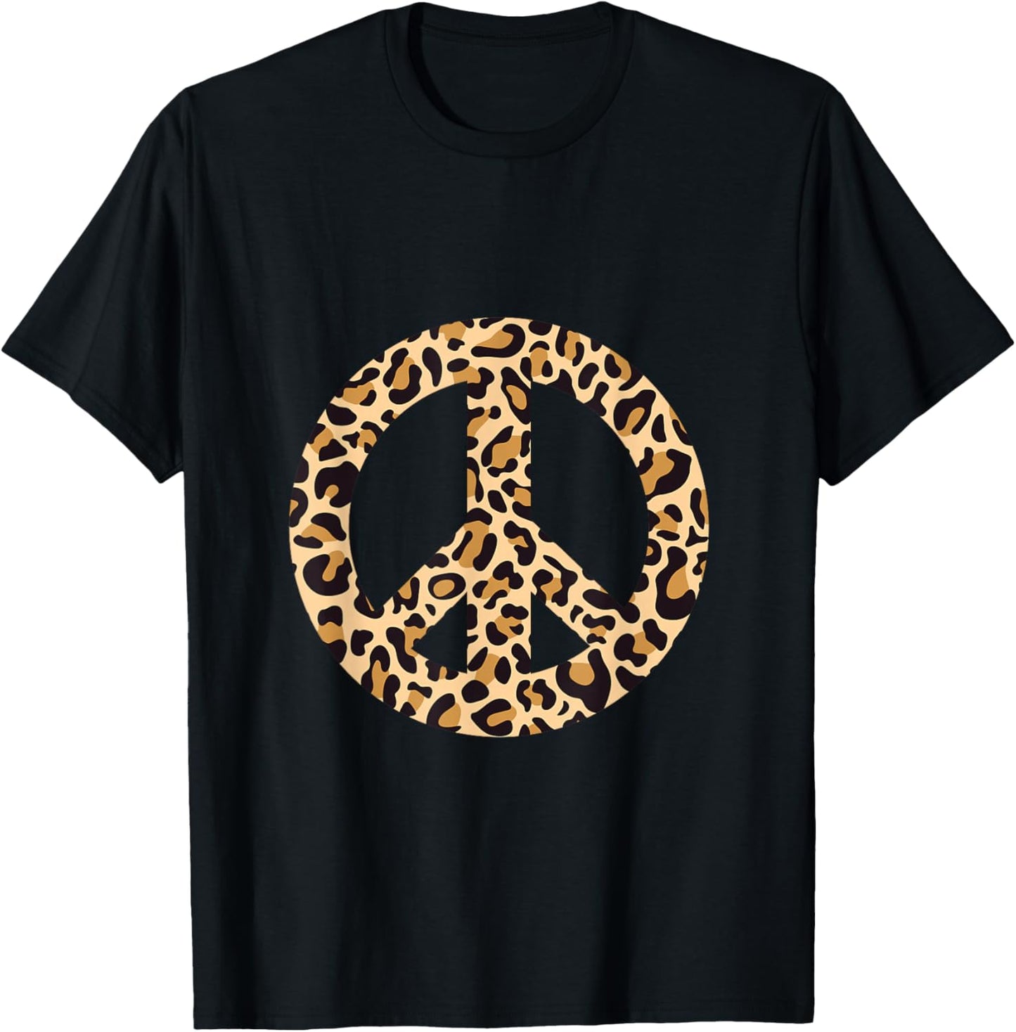 Leopard Pattern PEACE SIGN T-Shirt - T-Shirt | Black