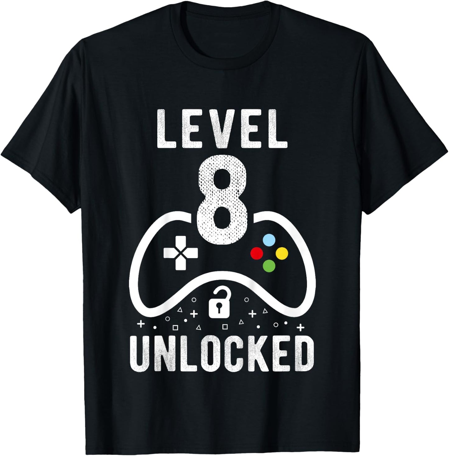 Level 8 Unlocked Video Game 8th Birthday Gift T-Shirt - T-Shirt | Black