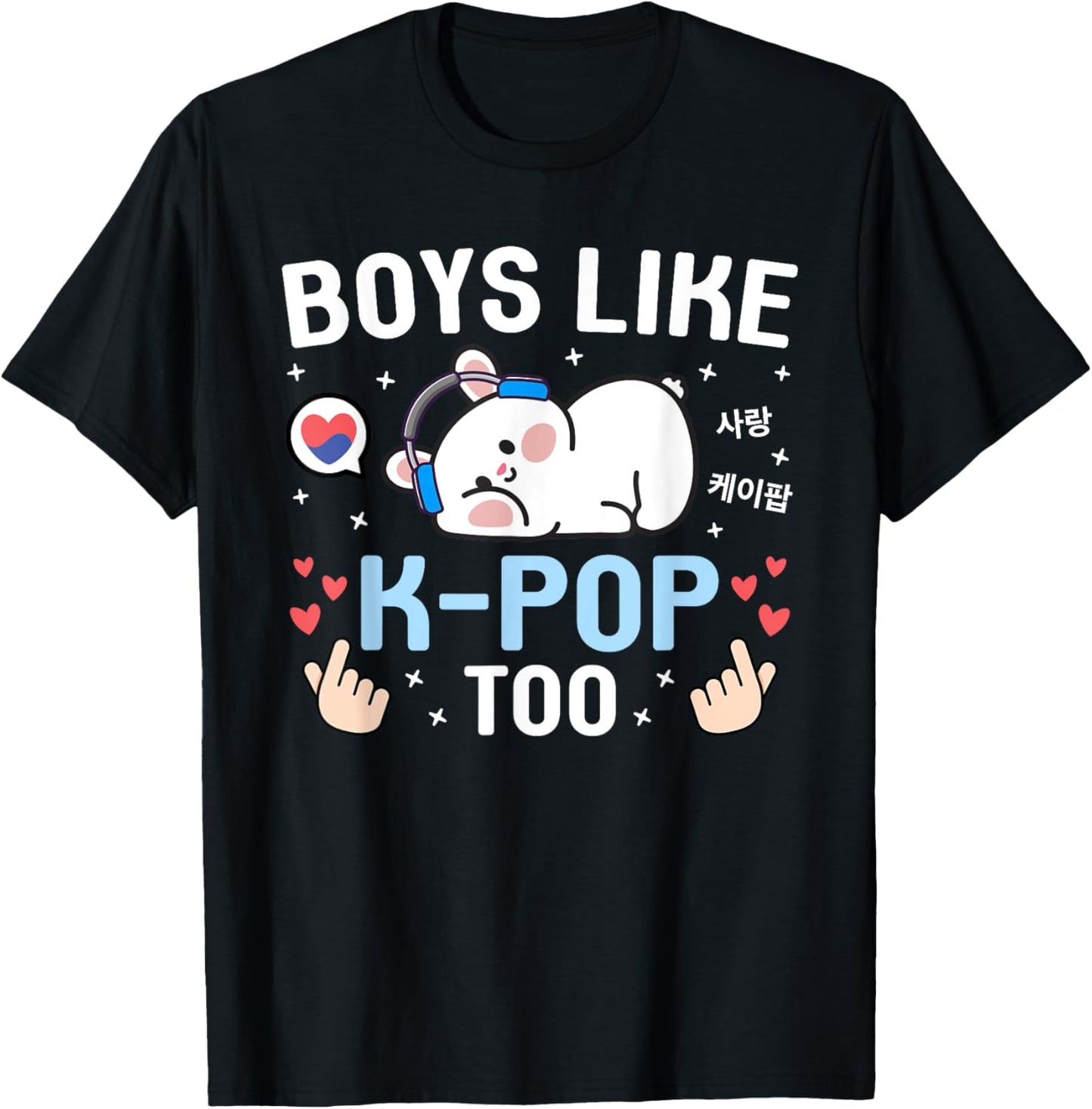 Boys Like K-Pop Too Cute Kawaii Rabbit Korean Music K-Pop T-Shirt - T-Shirt | Black