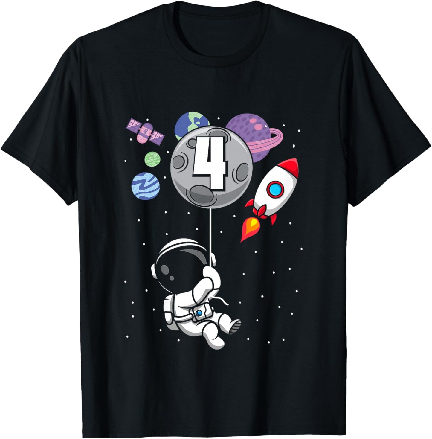 4 Years Old Boy 4th Birthday Gift Bday Astronaut T-Shirt - T-Shirt | Black