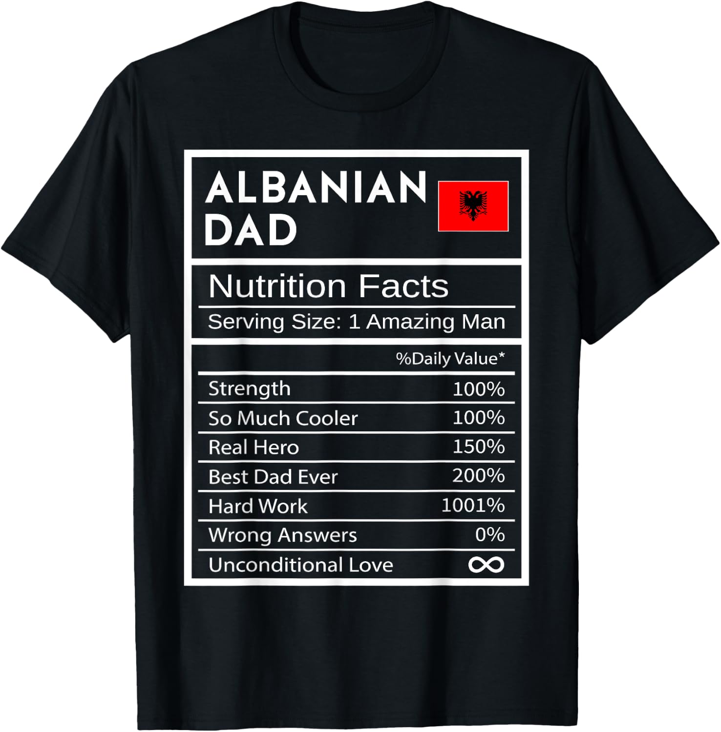 Albanian Dad Nutrition Facts National Pride Gift Dad T-Shirt - T-Shirt | Black