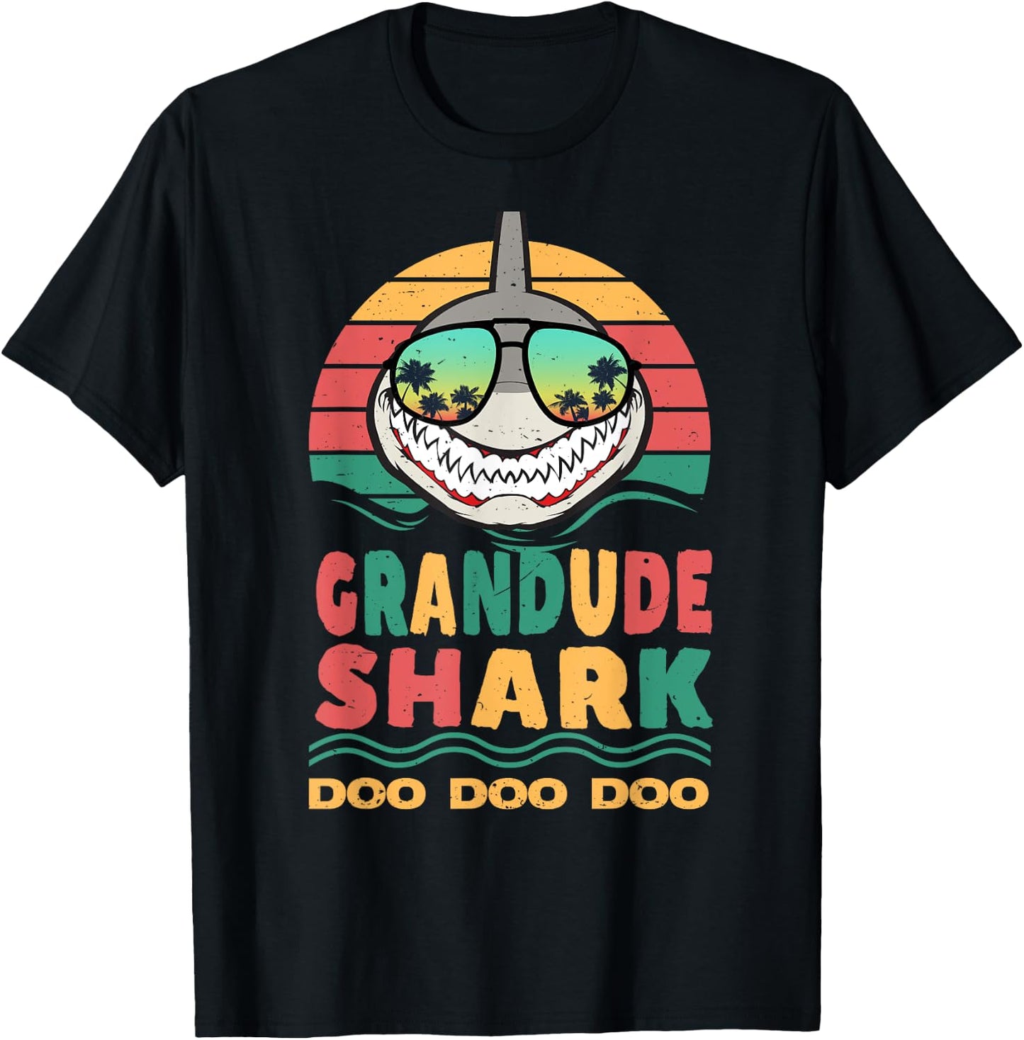 Grandude Shark Father's Day Papa Dad Grandpa Men Gift T-Shirt - T-Shirt | Black