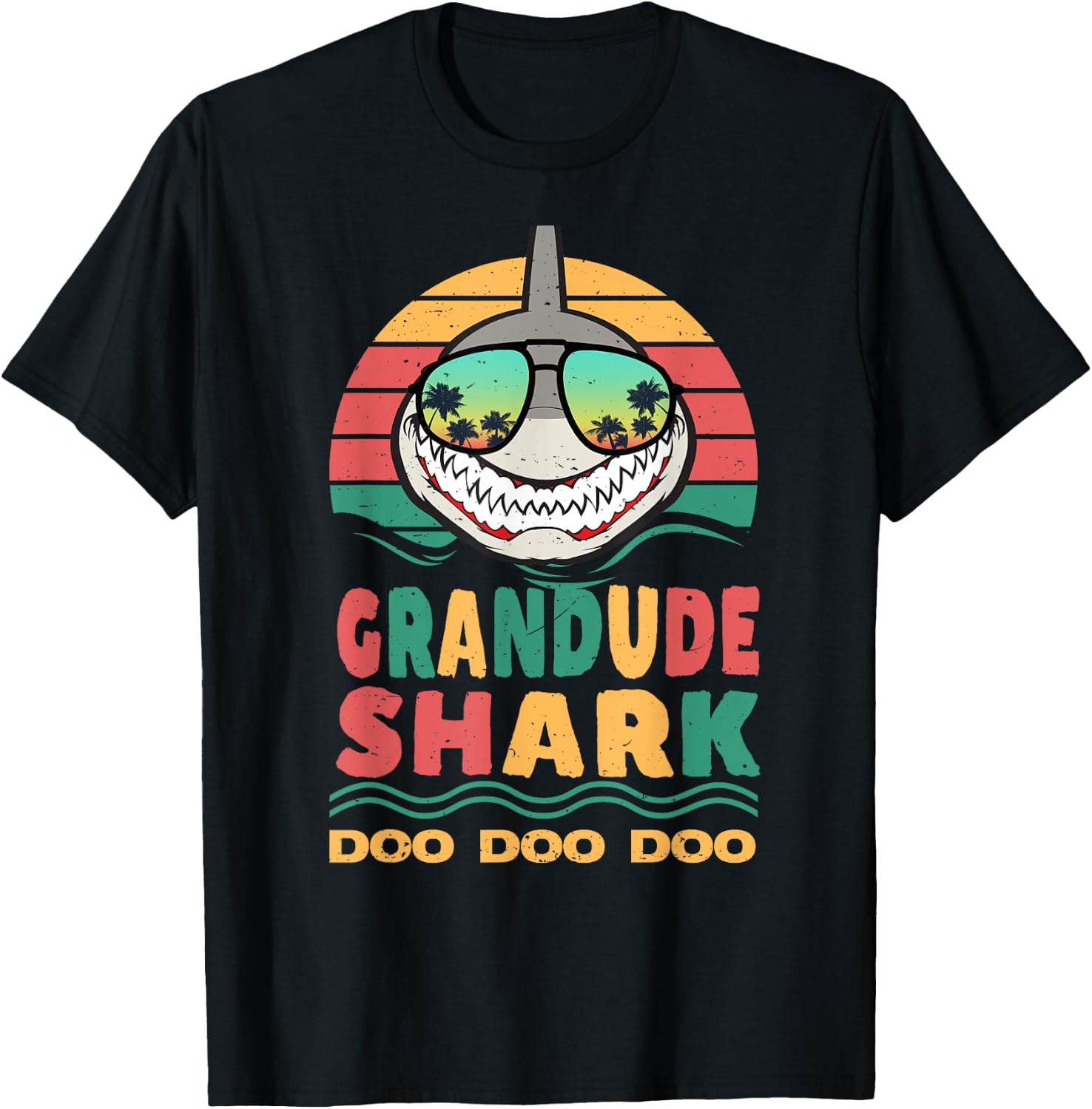 Grandude Shark Father's Day Papa Dad Grandpa Men Gift T-Shirt - T-Shirt | Black