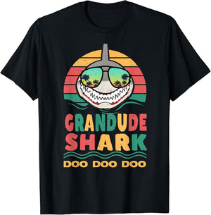 Grandude Shark Father's Day Papa Dad Grandpa Men Gift T-Shirt - T-Shirt | Black