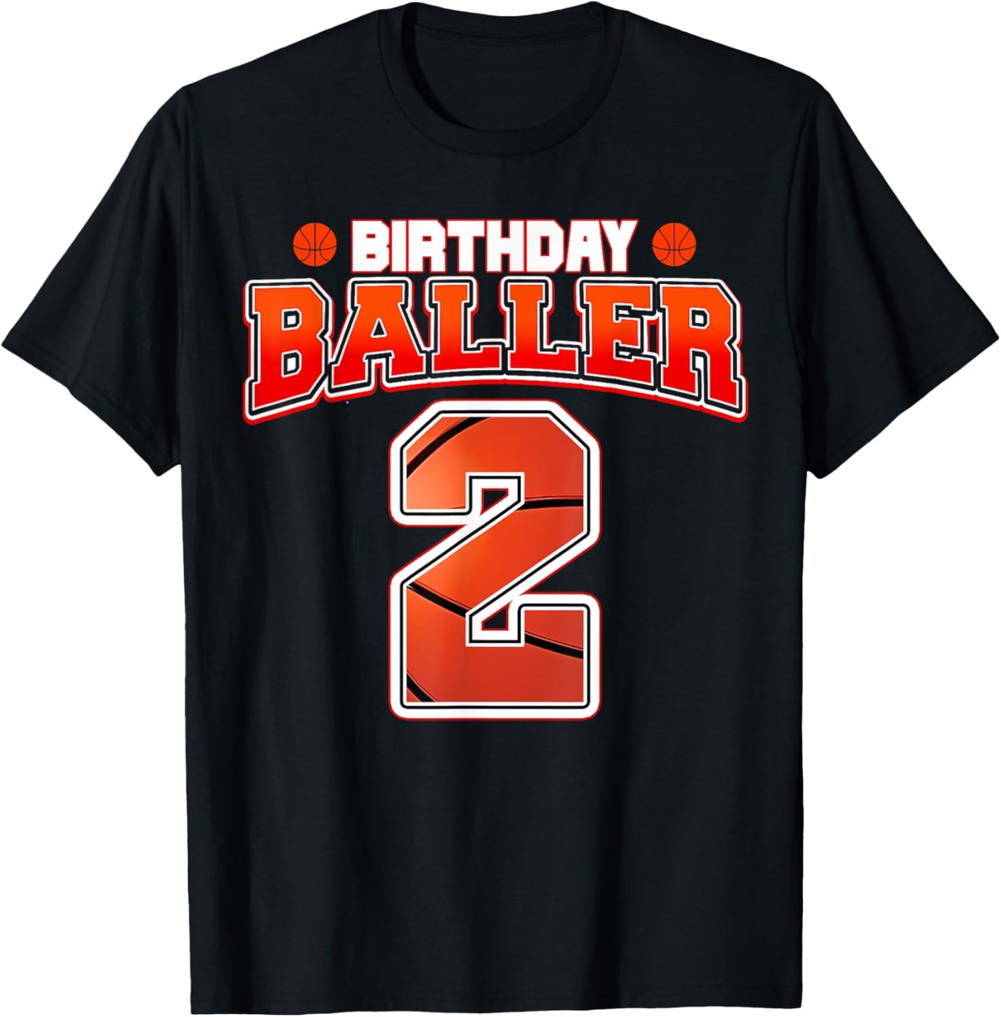 Kids Two 2 Year Old Basketball Theme 2nd Birthday Baller T-Shirt - T-Shirt | Black