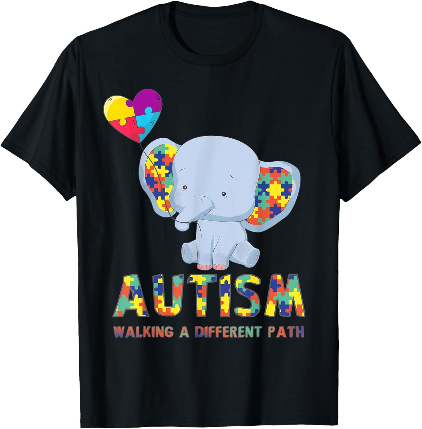 Autism Elephant Walking A Different Path T Shirt For Kids T-Shirt - T-Shirt | Black