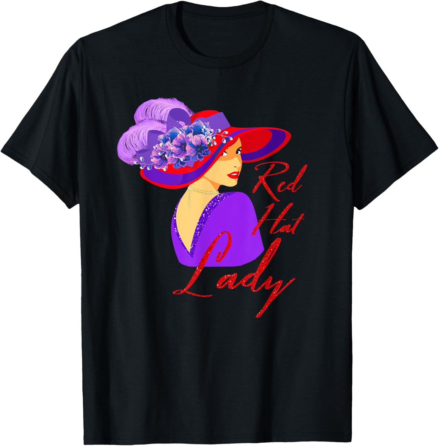 Red Hat Elegant Lady Vintage Style T-Shirt - T-Shirt | Black