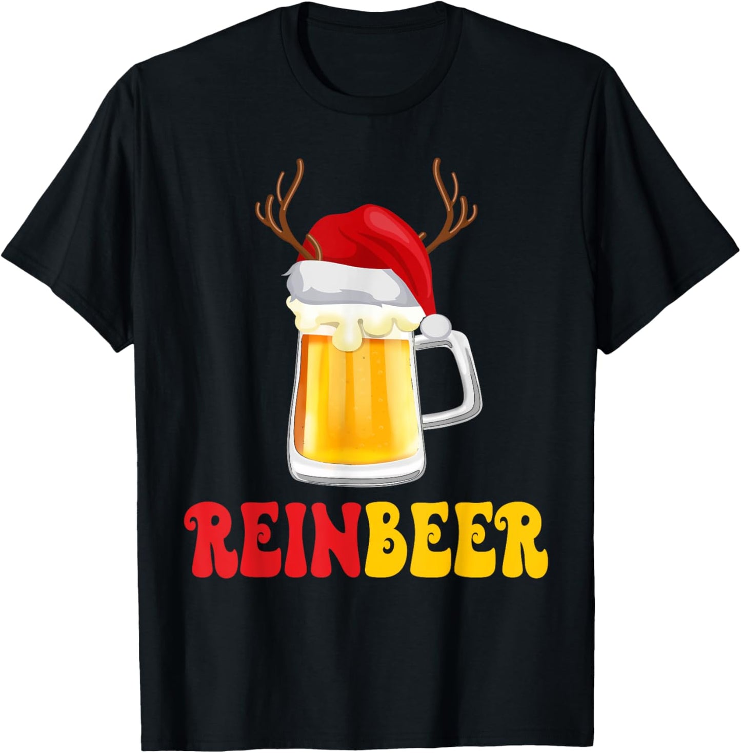 Beer Christmas Mug Reinbeer Winedeer Couples Matching T-Shirt - T-Shirt | Black
